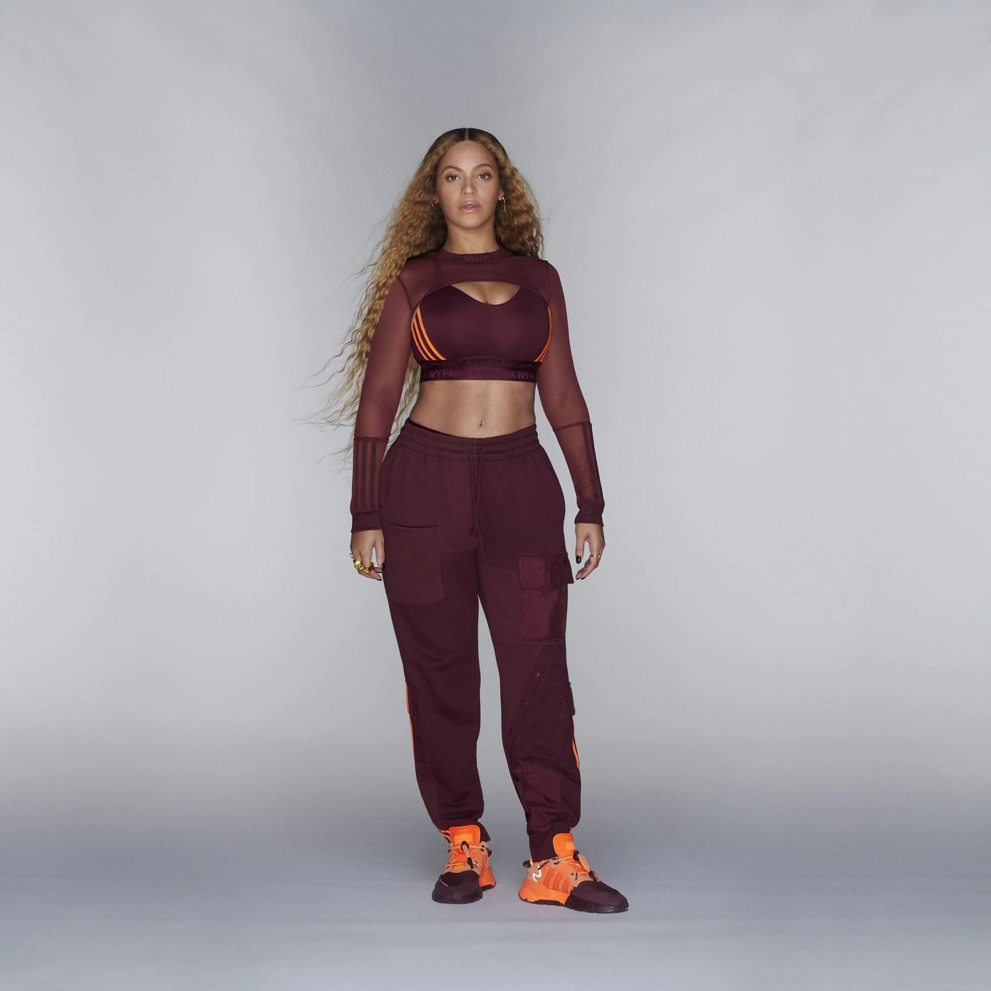adidas Ivy Park Cargo Sweatpants Maroon/Solar Orange - Image 3