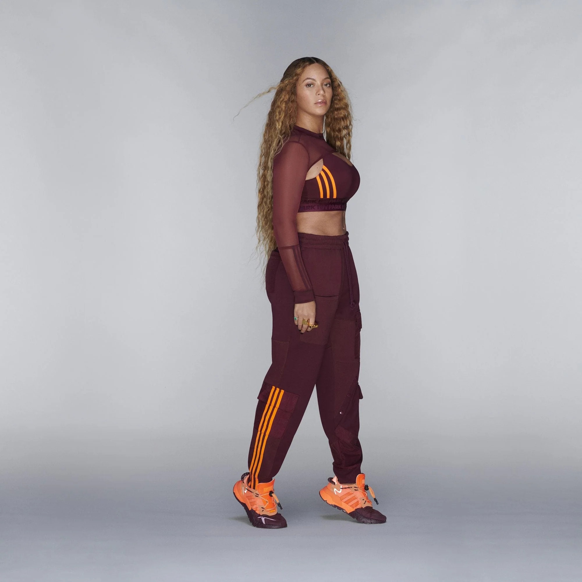 adidas Ivy Park Cargo Sweatpants Maroon/Solar Orange - Image 5