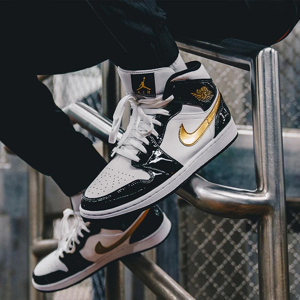 Air Jordan 1 Mid Patent 'Black Gold' - Image 6