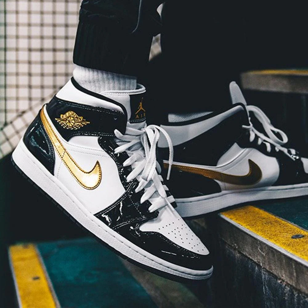 Air Jordan 1 Mid Patent 'Black Gold' - Image 7