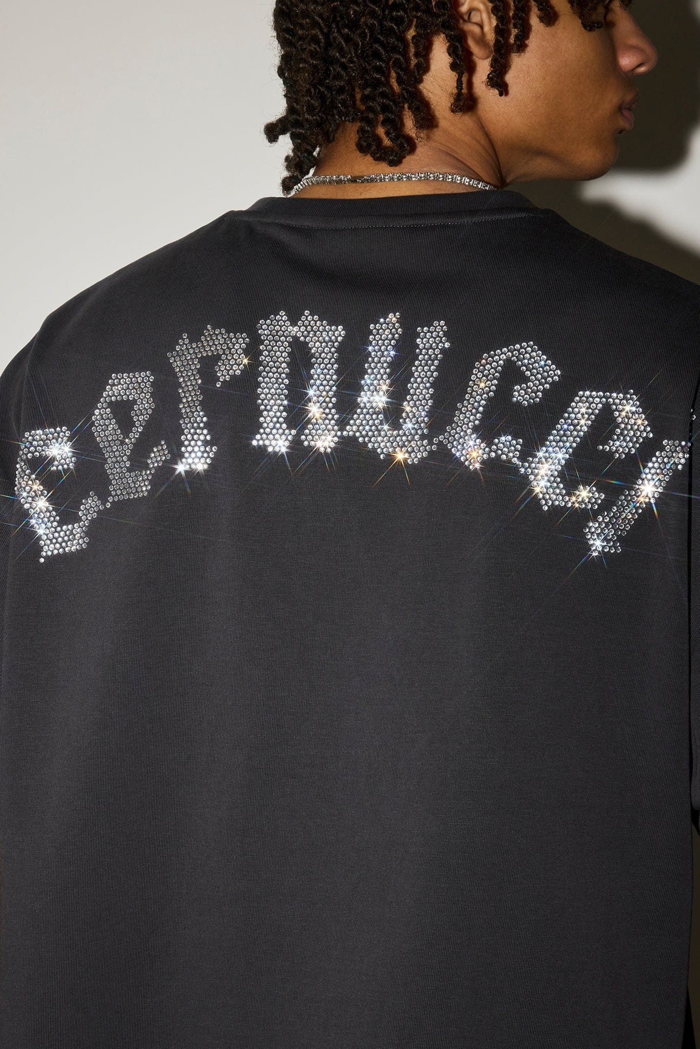 Cernucci Boxy Rhinestone Logo T-Shirt - Charcoal - Image 4
