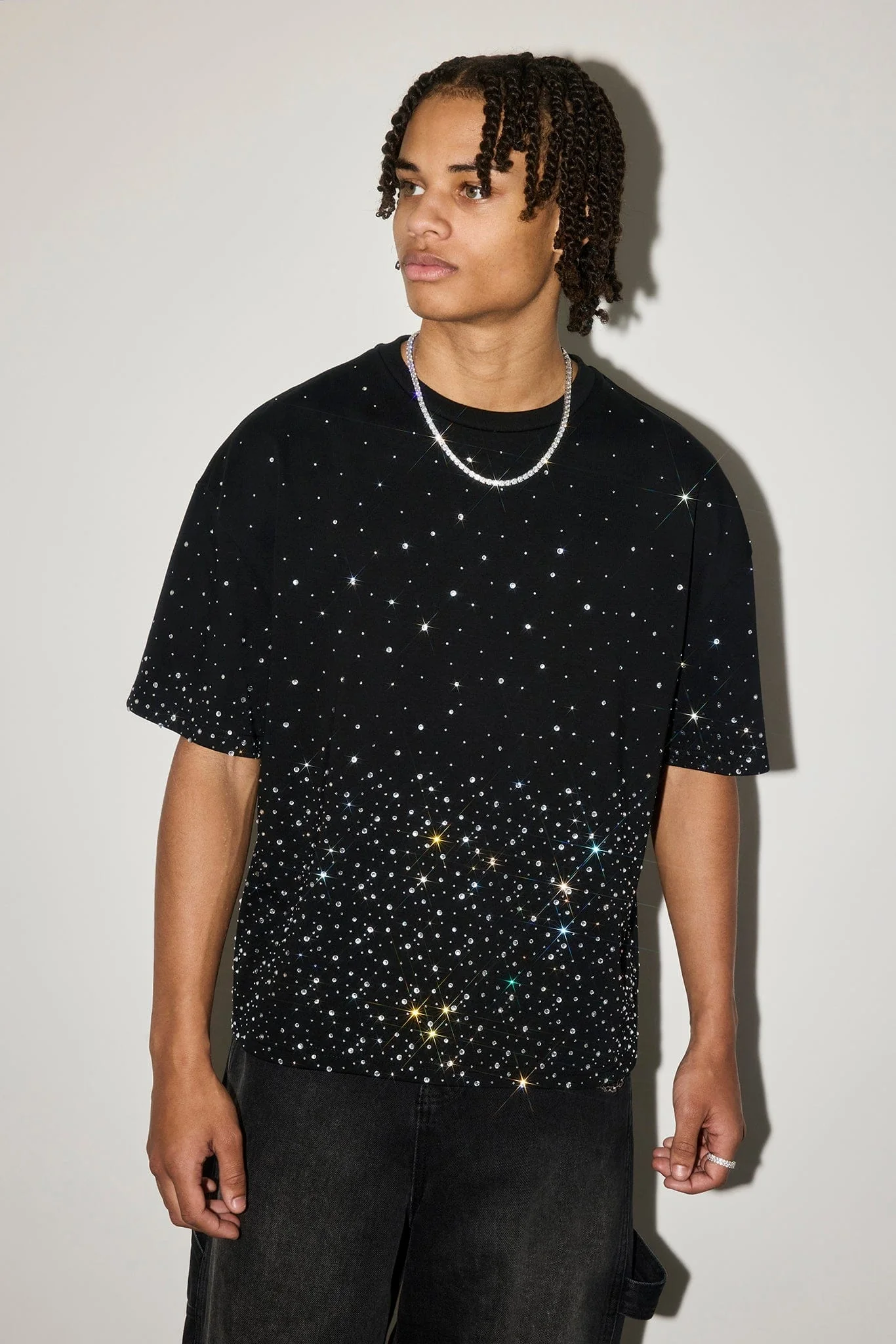 Cernucci Boxy Rhinestone T-Shirt - Black - Image 2