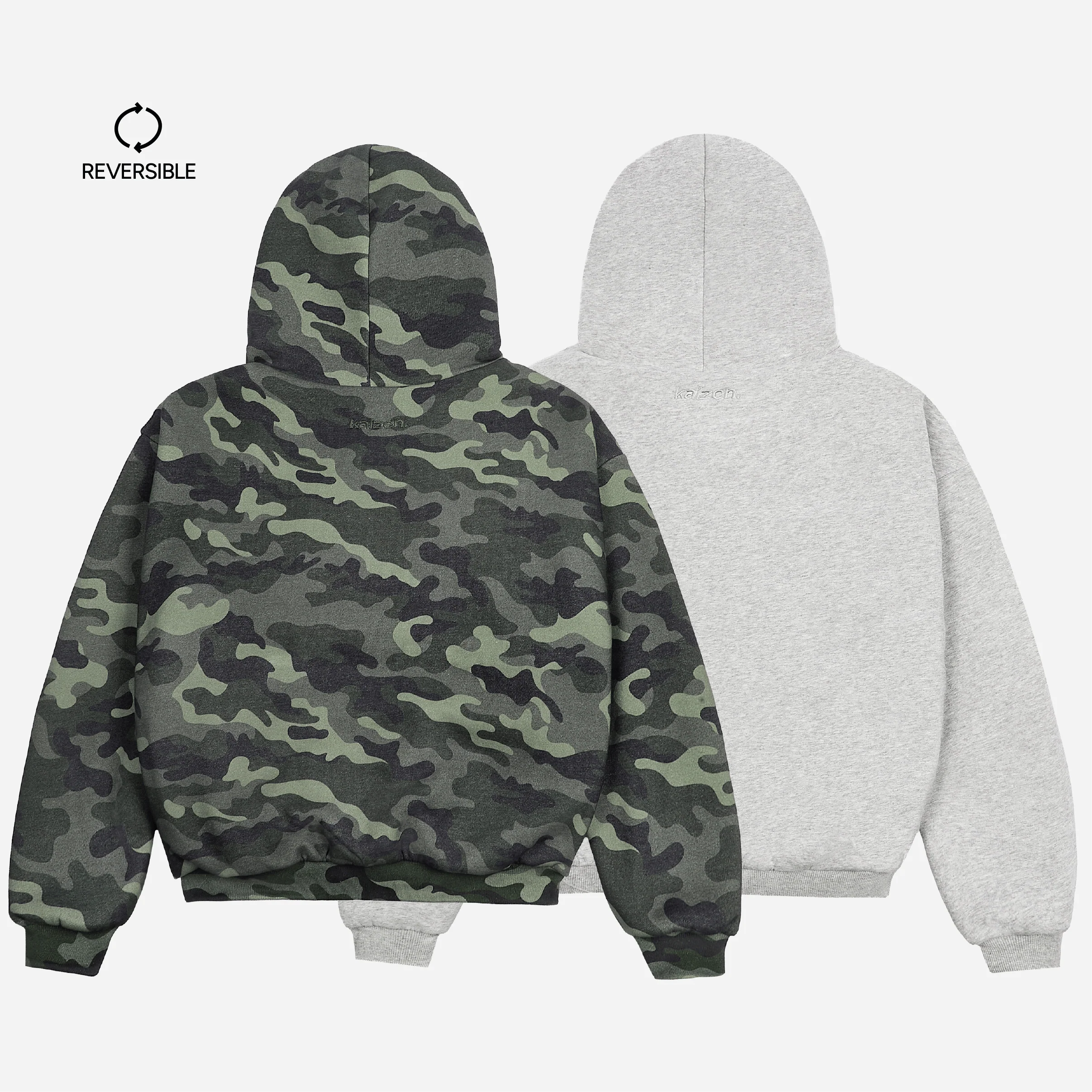 KAIZEN MARKET CAMO/GREY REVERSIBLE ZIP HOODIE - Image 2