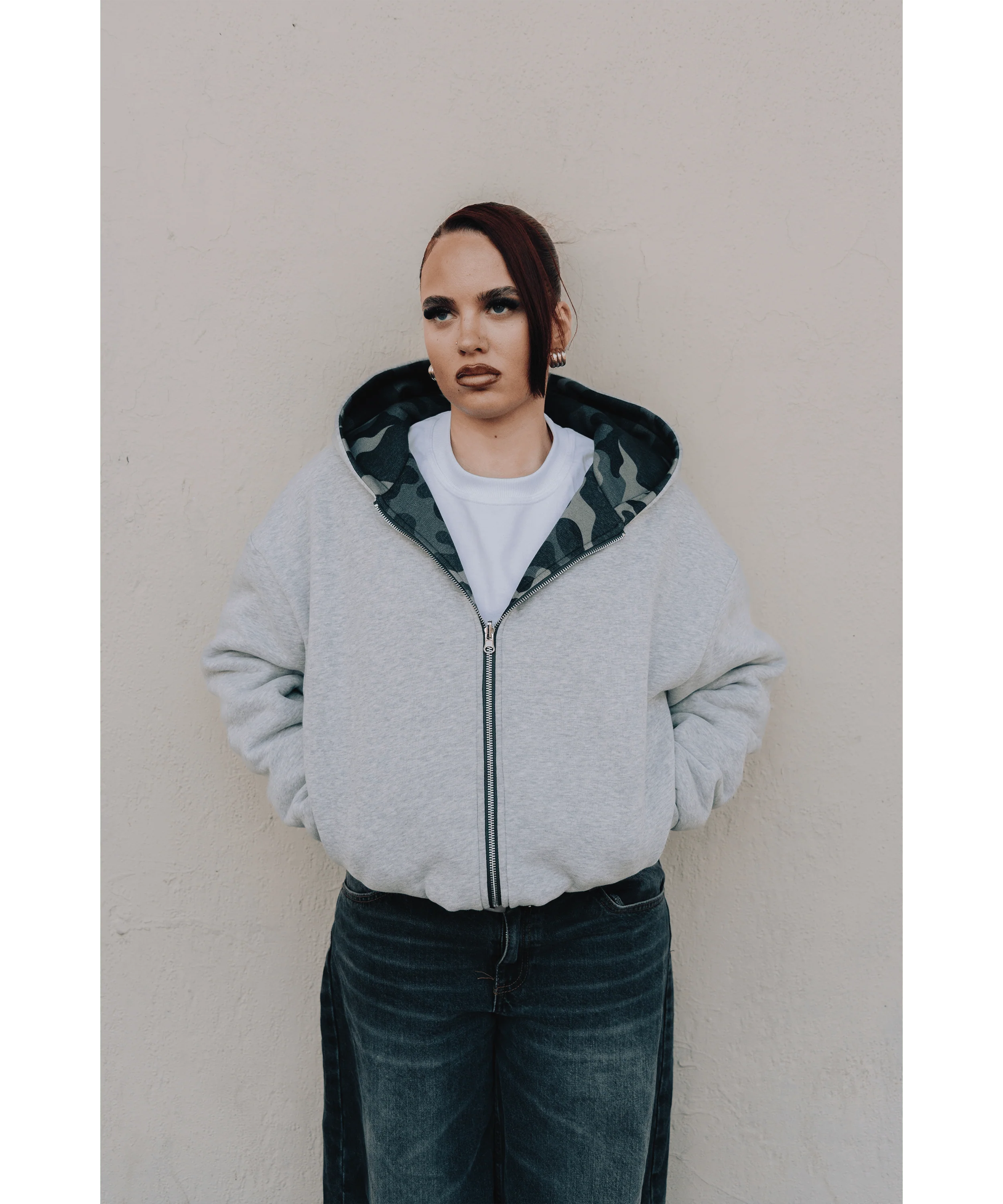 KAIZEN MARKET CAMO/GREY REVERSIBLE ZIP HOODIE - Image 4