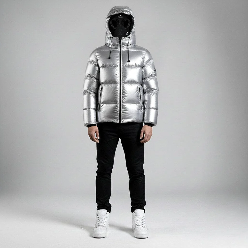 Helvetica Mountain Pioneers Cosmos Hooded Down Jacket - Silver - Image 2
