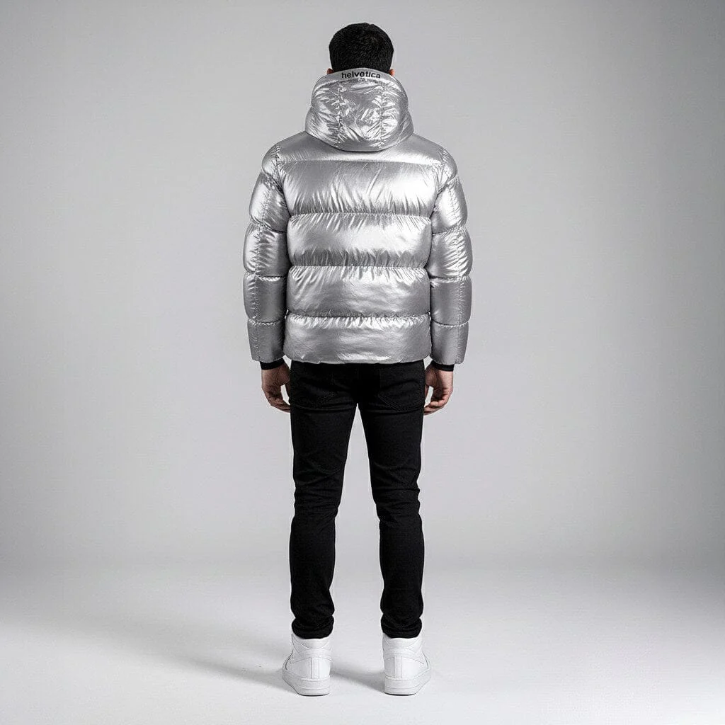 Helvetica Mountain Pioneers Cosmos Hooded Down Jacket - Silver - Image 3