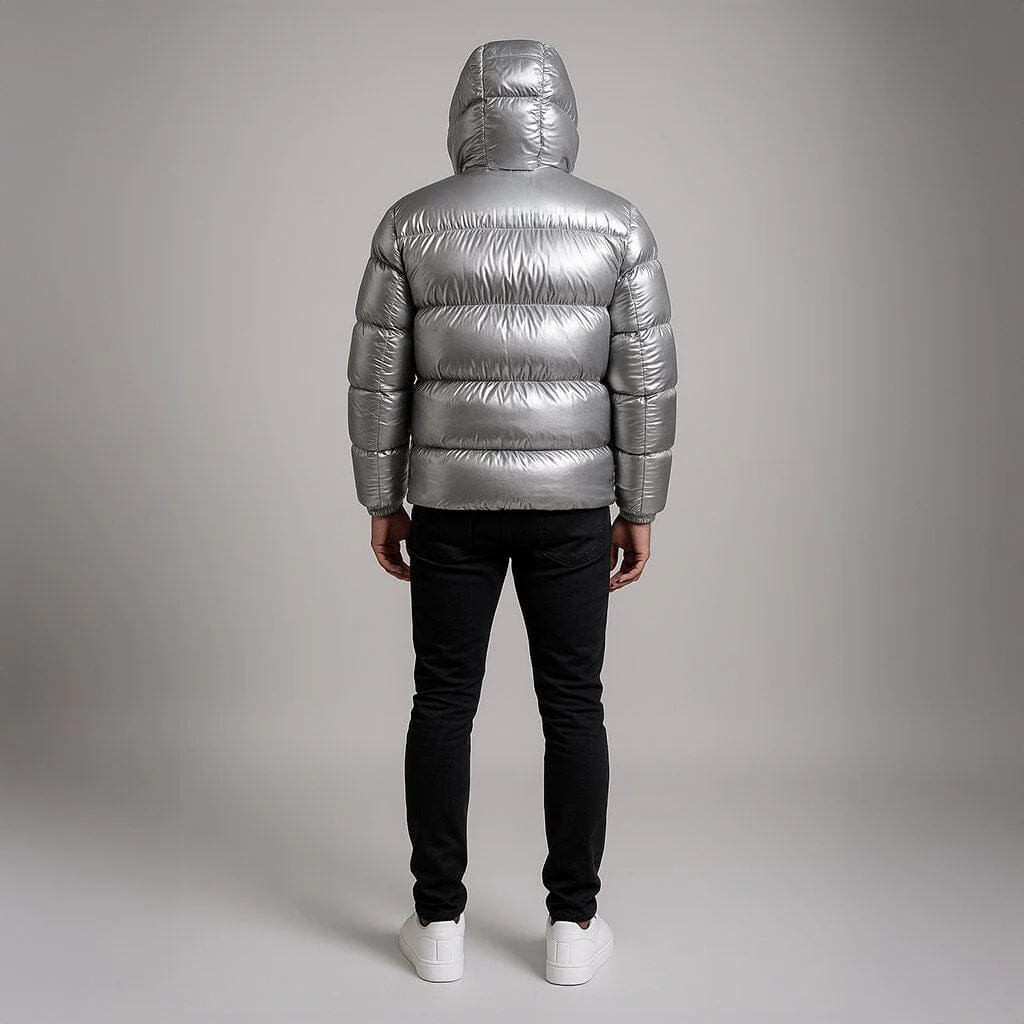 Helvetica Mountain Pioneers Cosmos Hooded Down Jacket - Silver - Image 4
