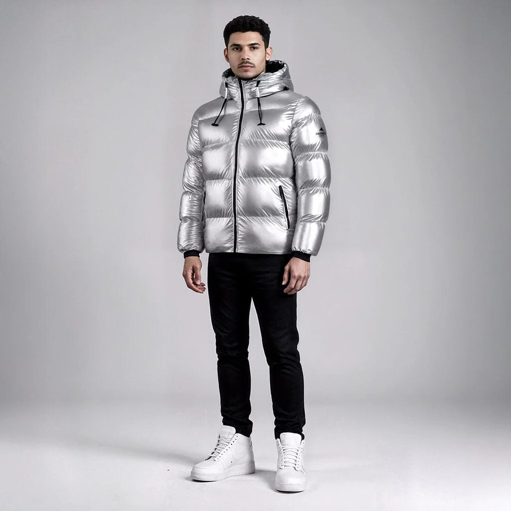 Helvetica Mountain Pioneers Cosmos Hooded Down Jacket - Silver - Image 8