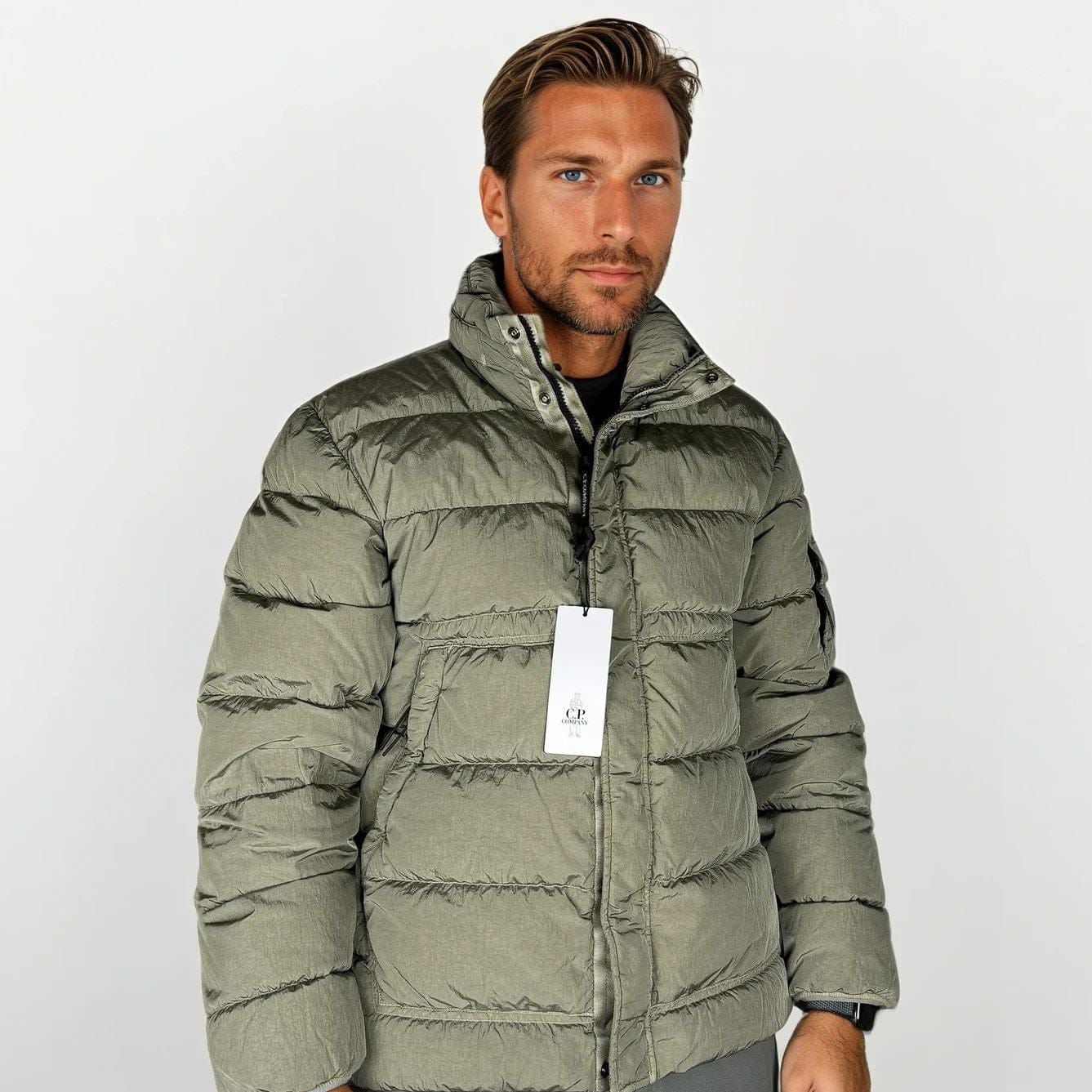 CP Company Chrome-R Down Jacket in Gunmetal Grey - Image 7