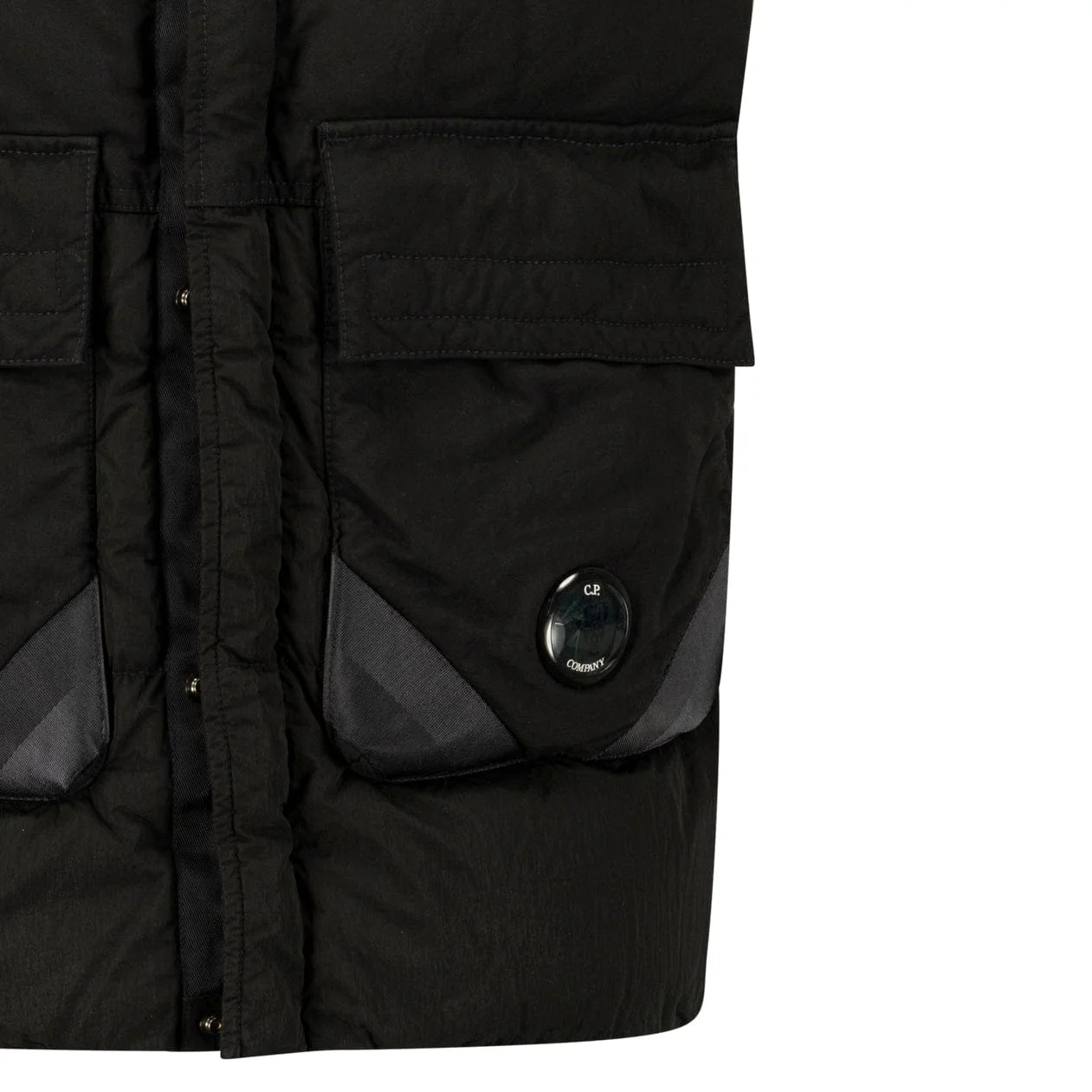 CP Company Lens Garment Dyed ECO-Chrome R Gilet in Black - Image 3
