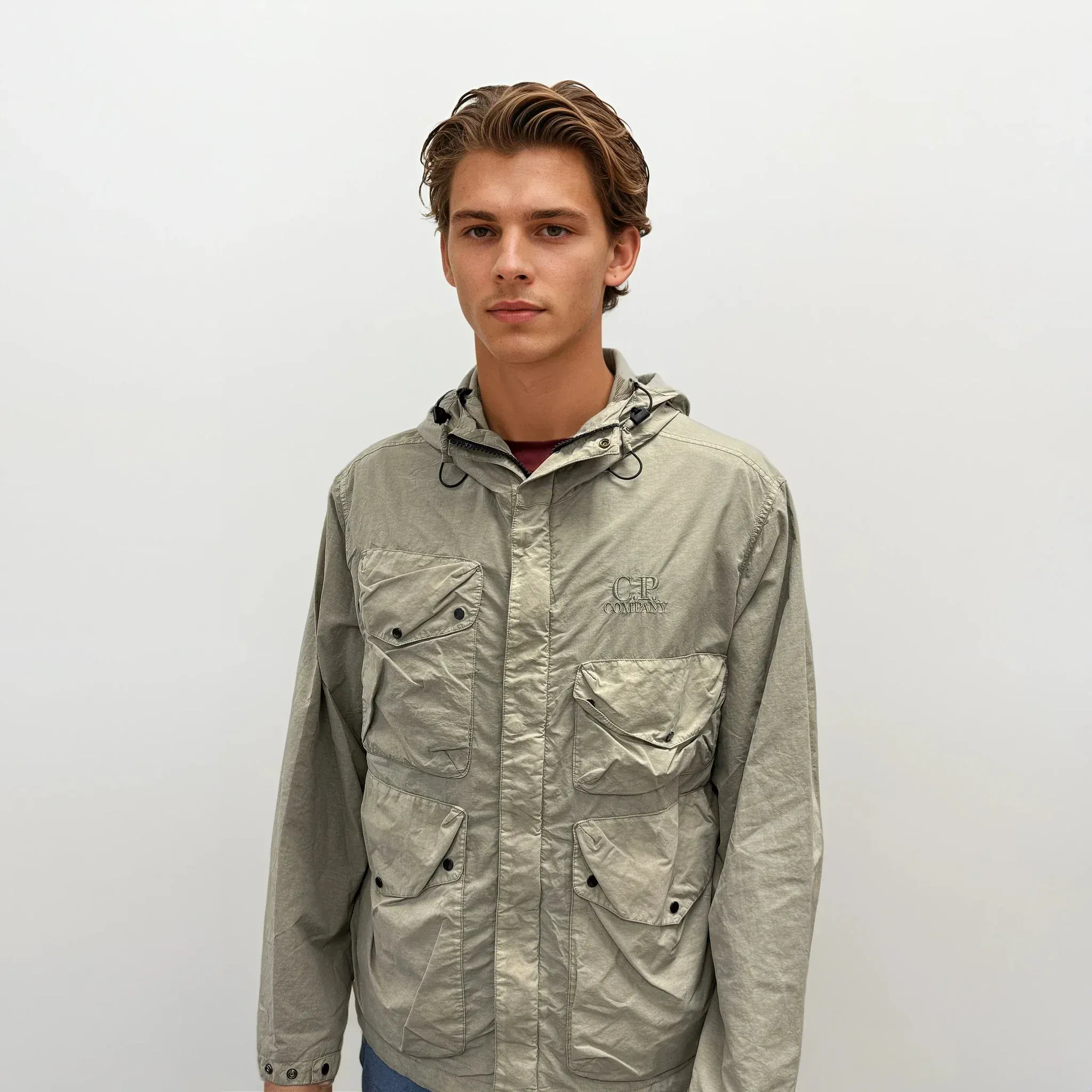 CP Company Vintage Khaki Flatt Nylon Goggle Jacket - Image 2