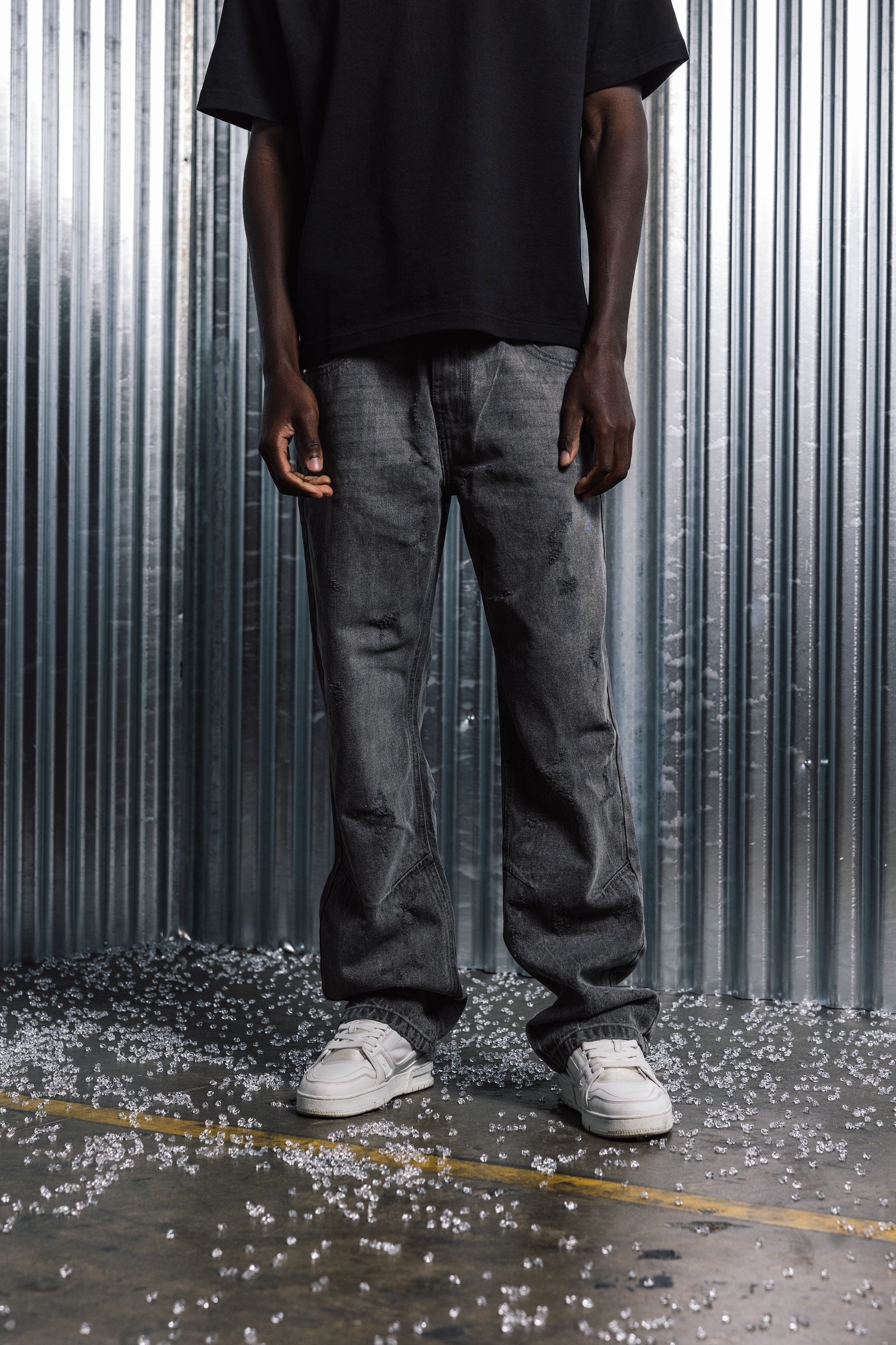 Benir Clothing Distressed Denim - Stone Grey - Image 3