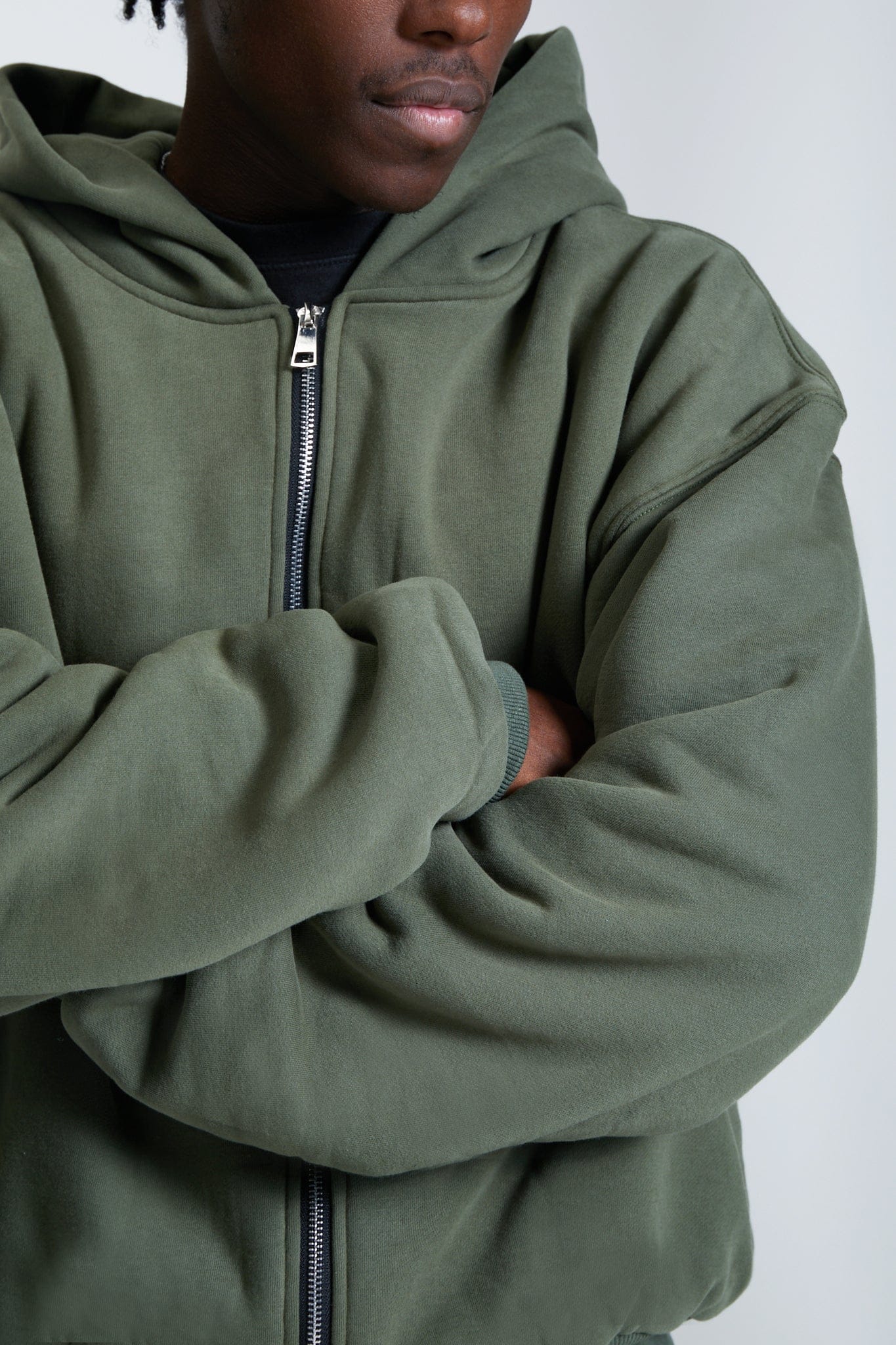 KAIZEN MARKET DOUBLE LAYERED ZIP HOODIE MILITARY - Image 3