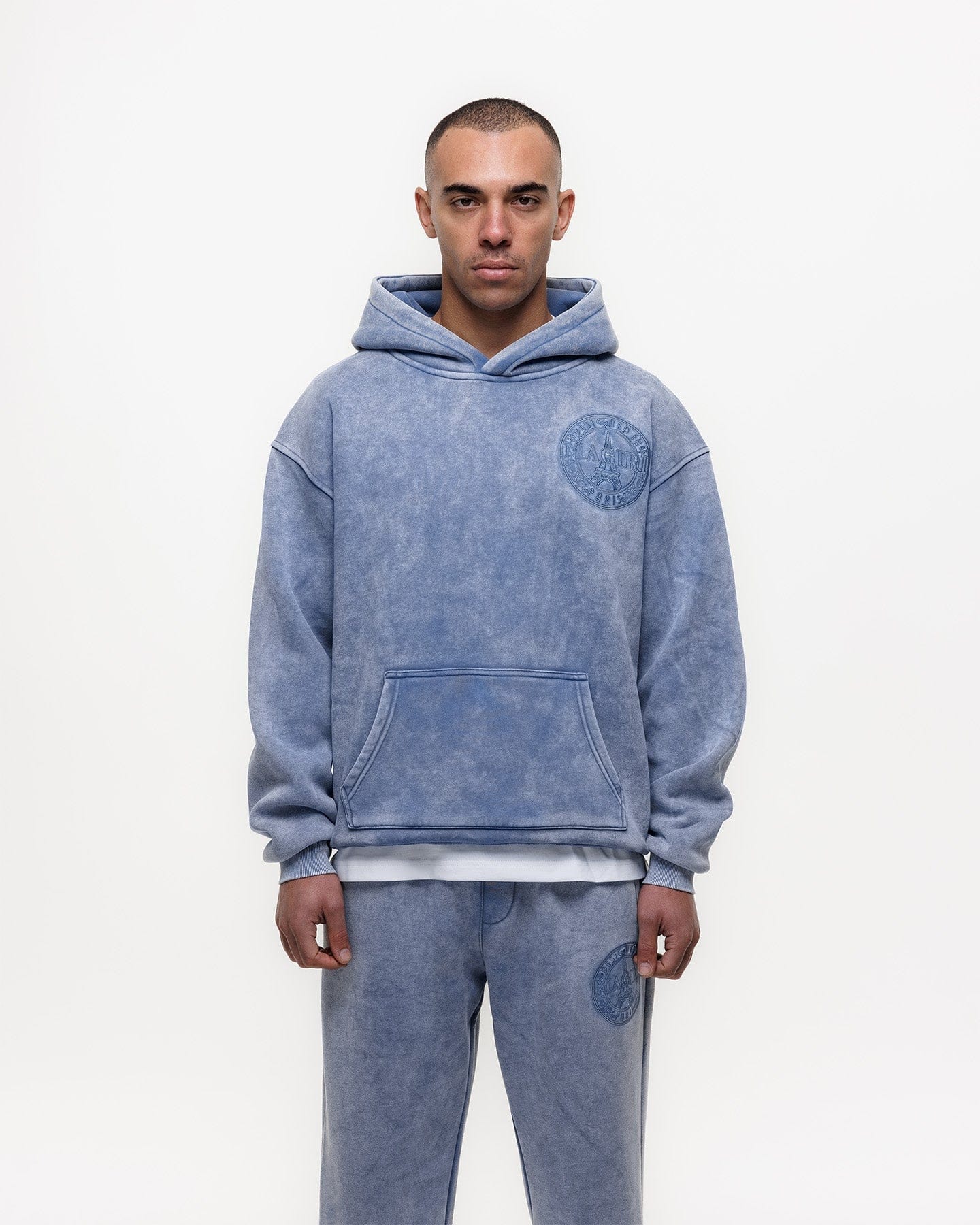 Magiri Embroidered Acid Wash Hoodie 'Washed Blue' - Image 4