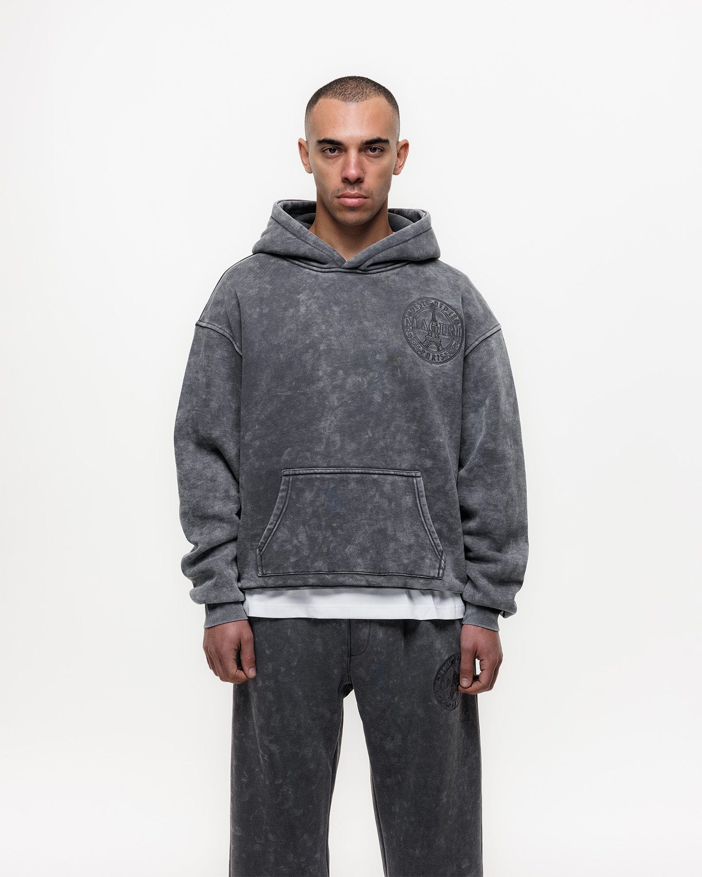Magiri Embroidered Acid Wash Hoodie 'Washed Grey' - Image 4