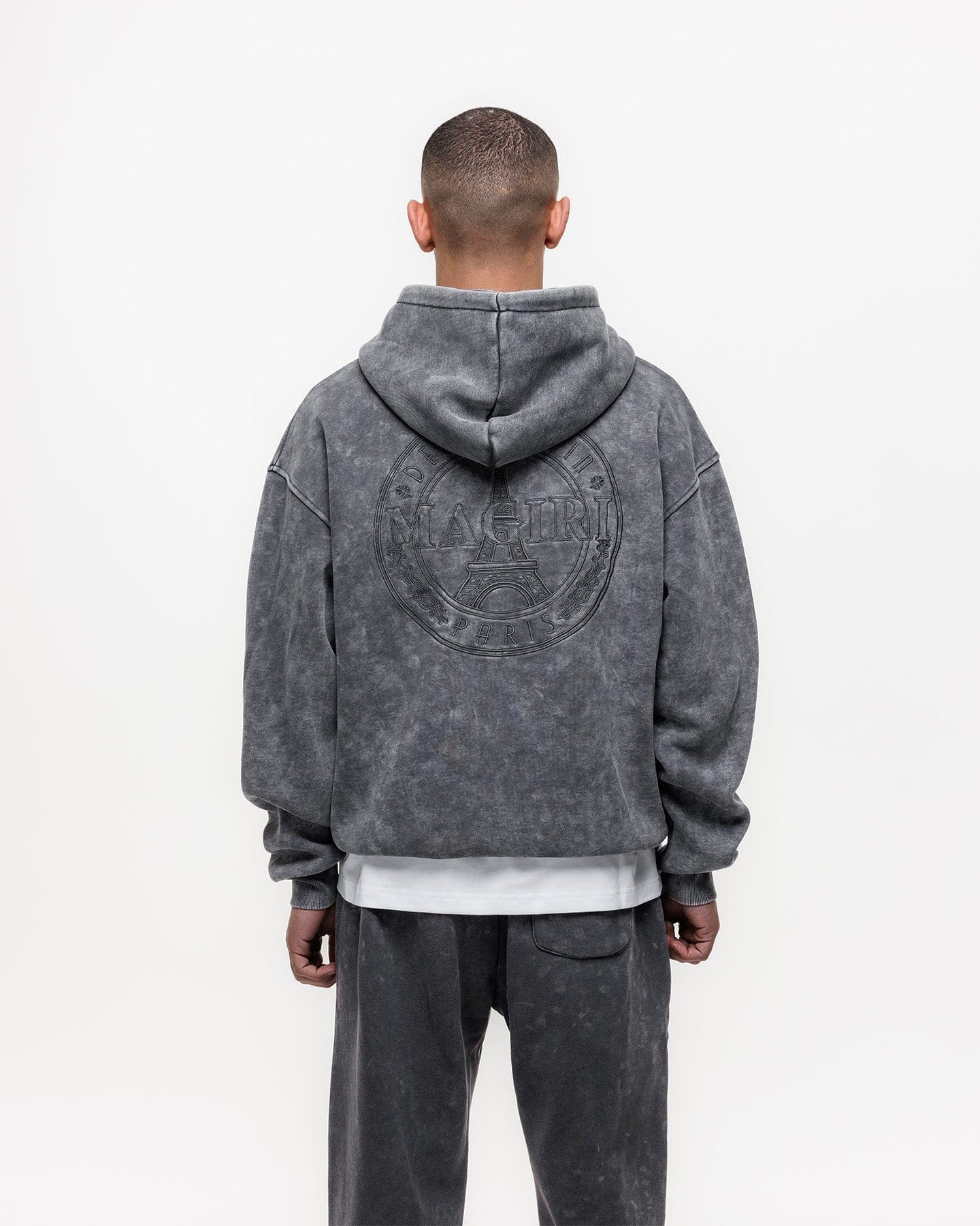 Magiri Embroidered Acid Wash Hoodie 'Washed Grey' - Image 5