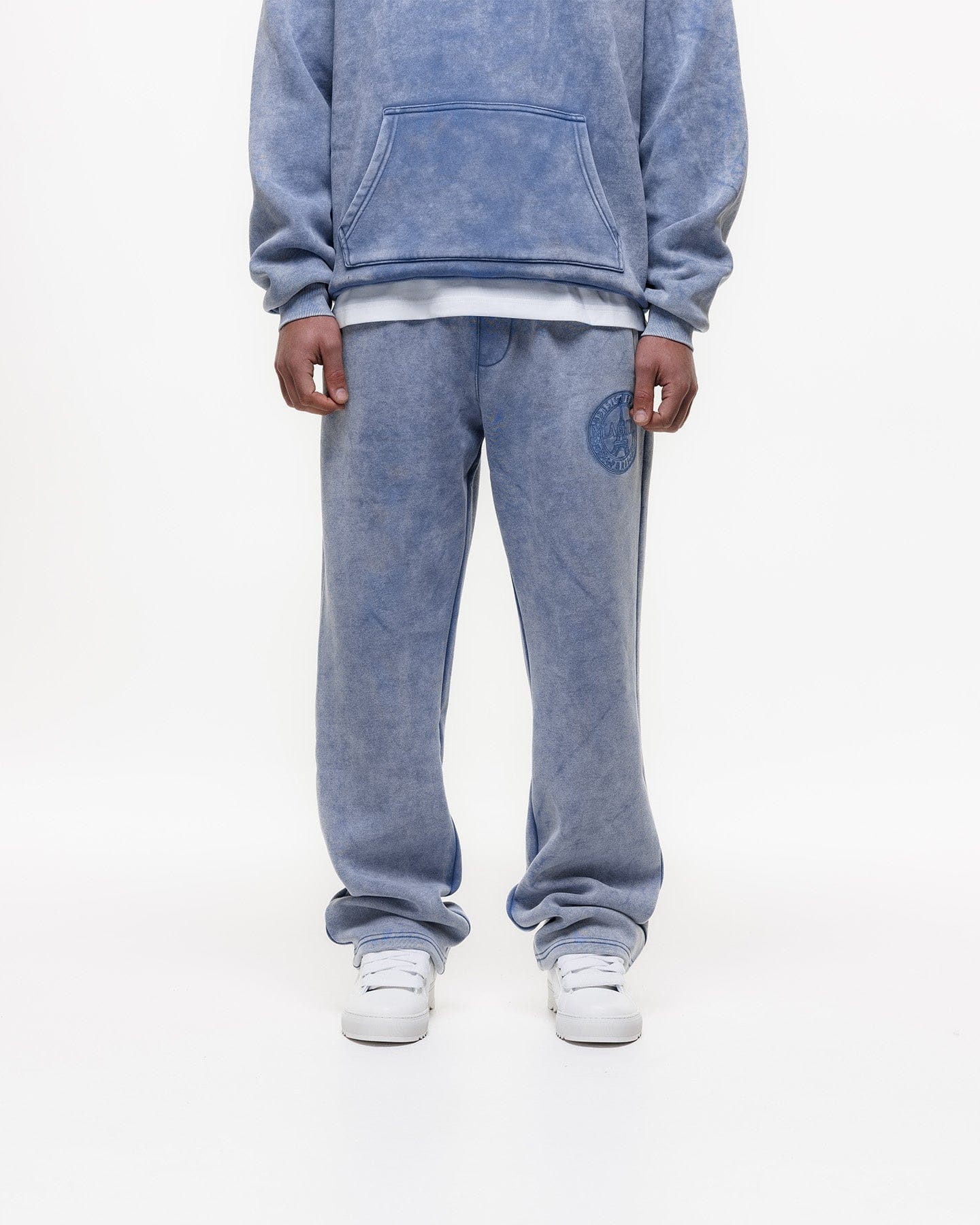 Magiri Embroidered Acid Wash Joggers 'Washed Blue' - Image 4