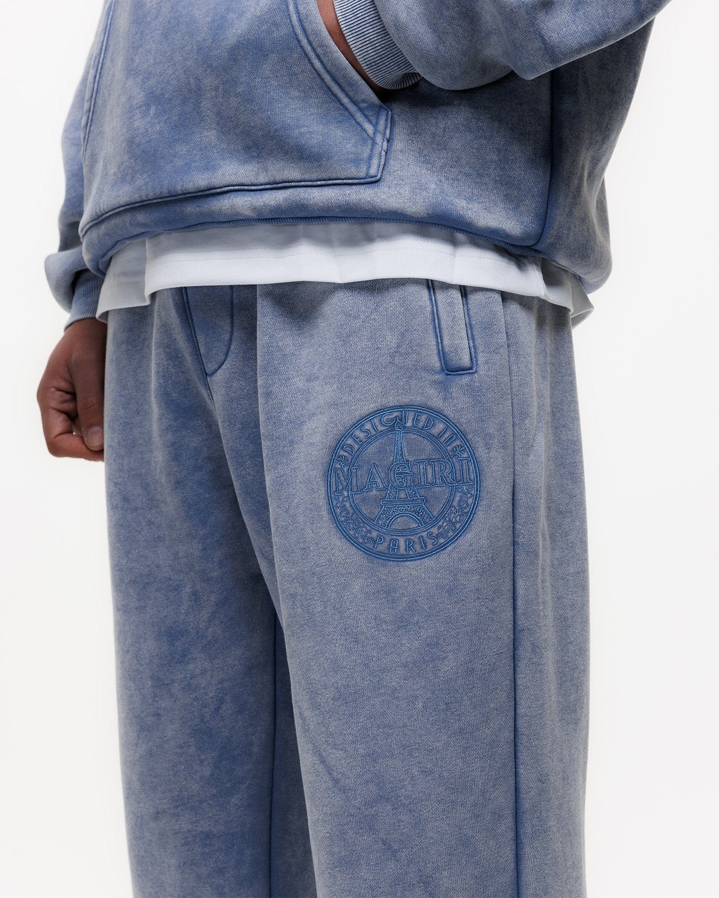 Magiri Embroidered Acid Wash Joggers 'Washed Blue' - Image 6