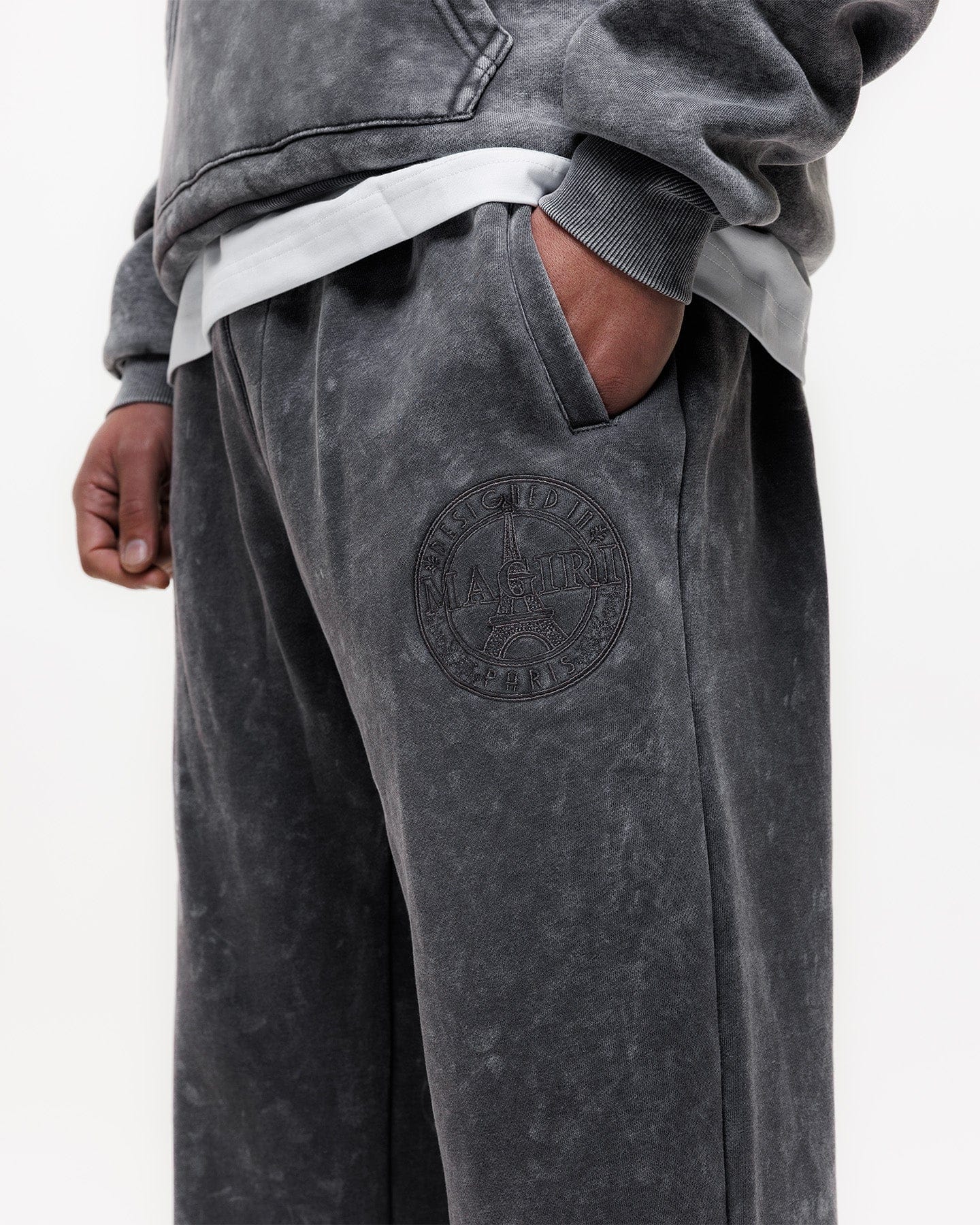 Magiri Embroidered Acid Wash Joggers 'Washed Grey' - Image 4