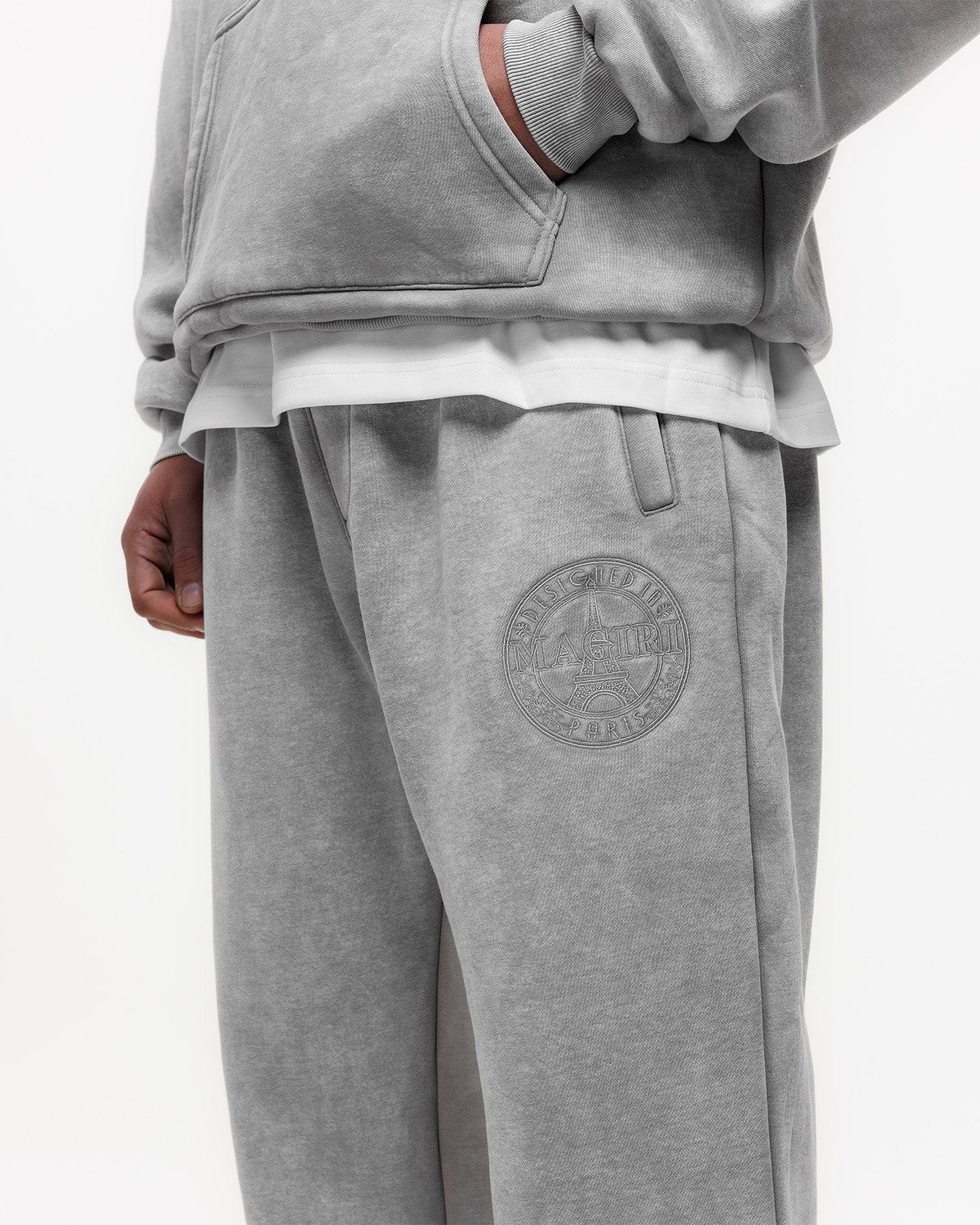 Magiri Embroidered Acid Wash Joggers 'Washed Oatmeal' - Image 6