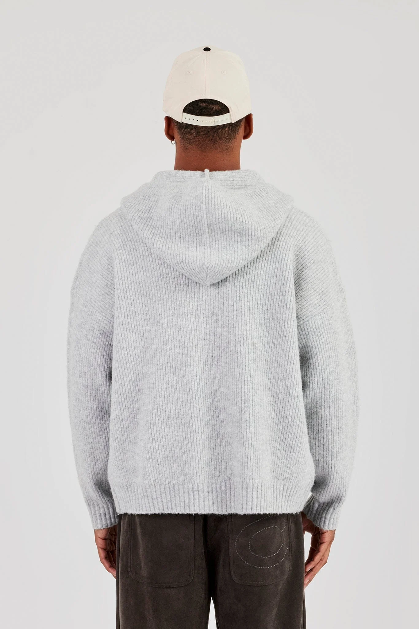 Cernucci Embroidered Knitted Zip Hoodie - Light Grey - Image 4