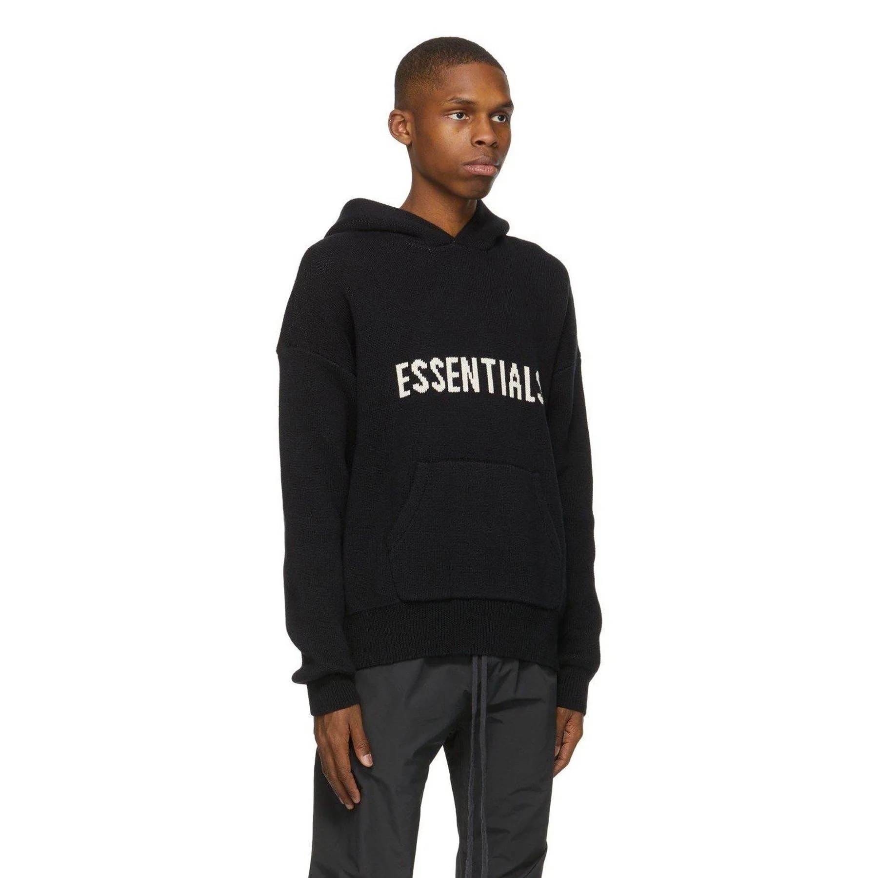 FEAR OF GOD ESSENTIALS Knit Hoodie Black - Image 3