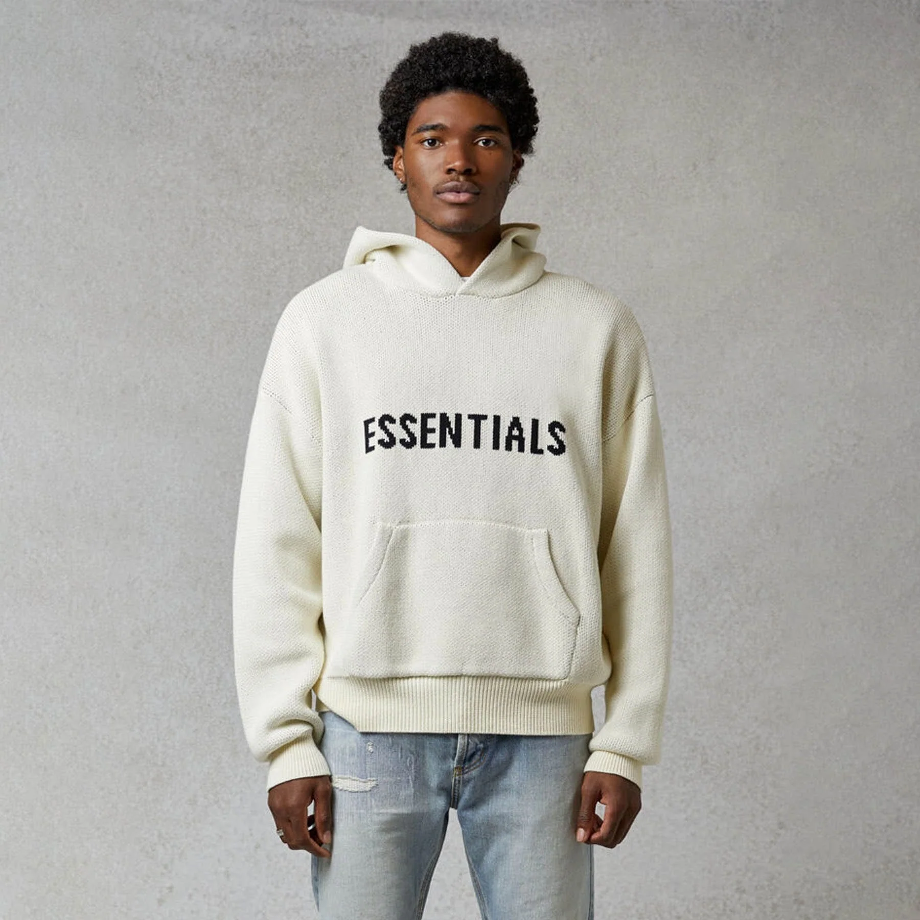 FEAR OF GOD ESSENTIALS Knit Hoodie Cream - Image 3