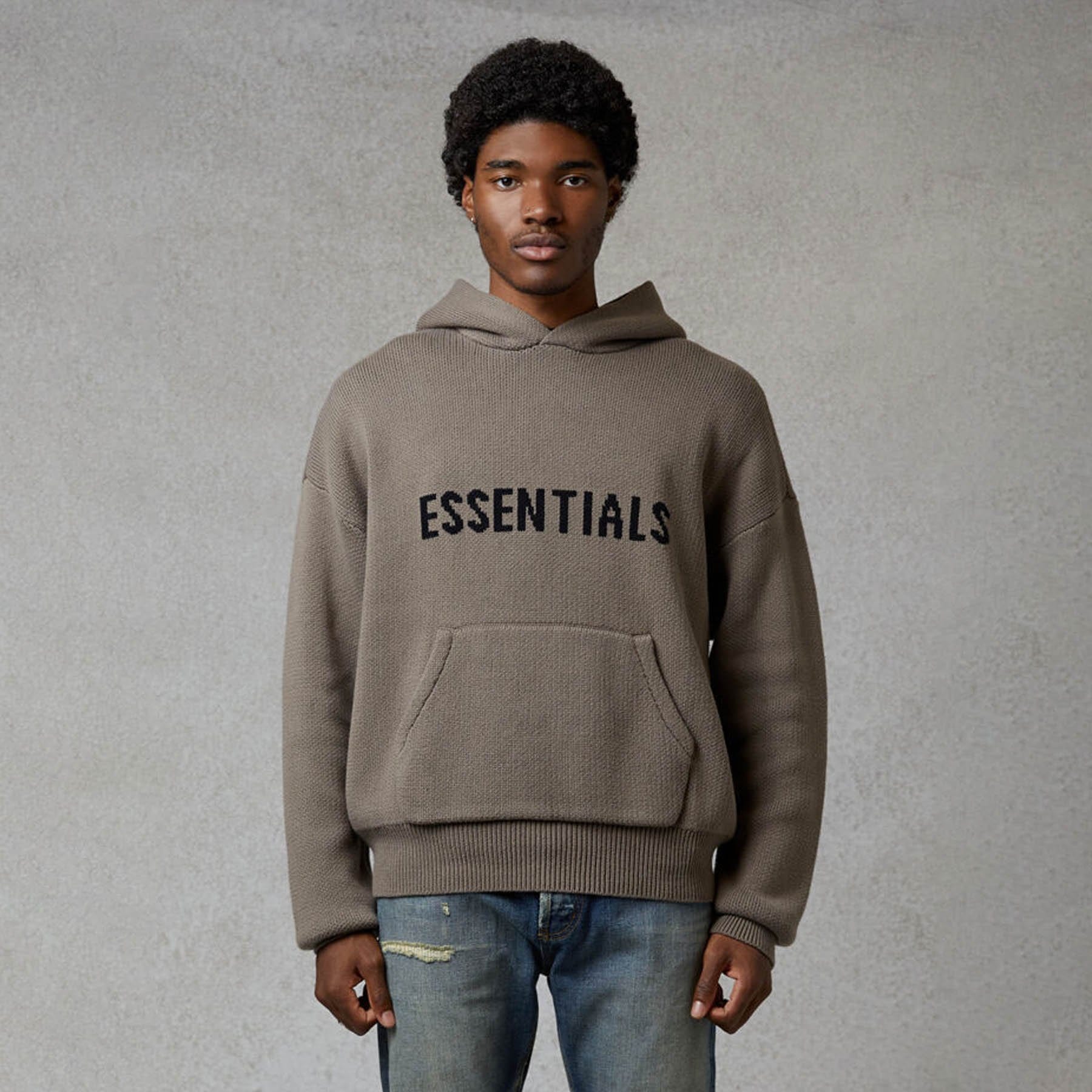 FEAR OF GOD ESSENTIALS Knit Hoodie Taupe - Image 3