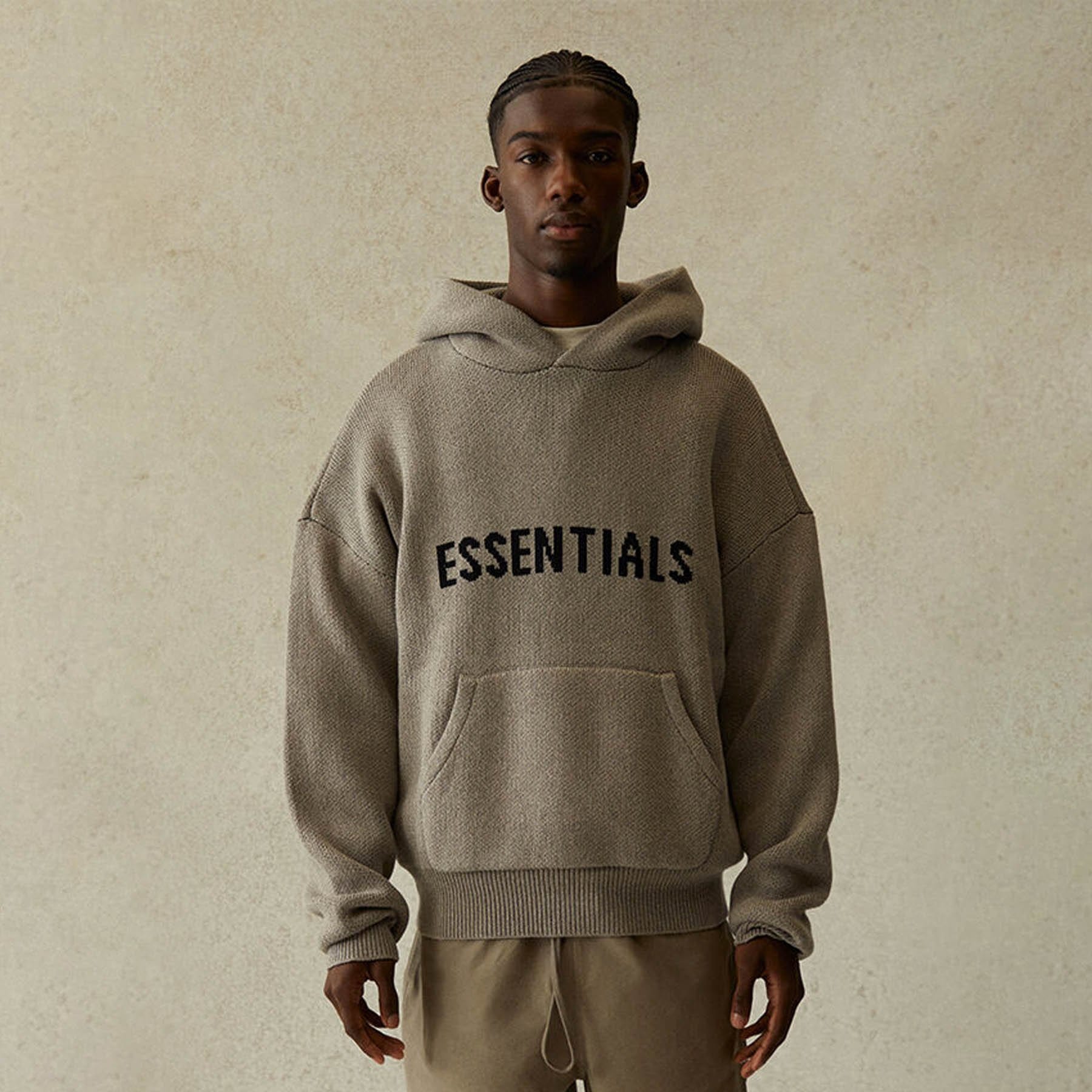 FEAR OF GOD ESSENTIALS Knit Pullover Hoodie Dark Heather Oatmeal - Image 2