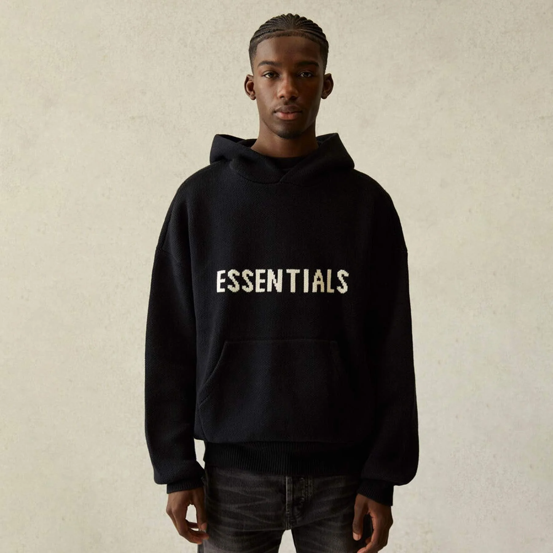 FEAR OF GOD ESSENTIALS Knit Pullover Hoodie Black - Image 2