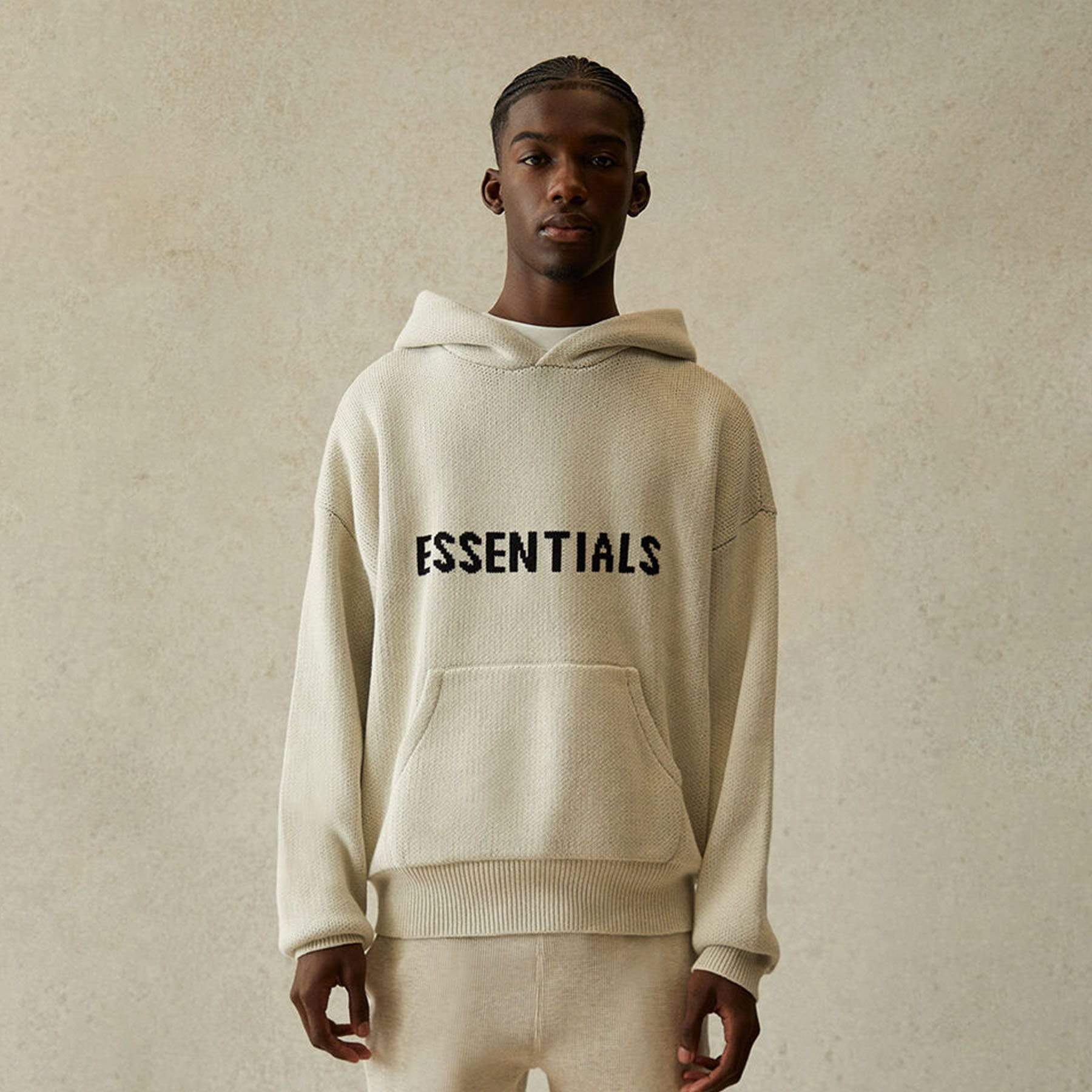 FEAR OF GOD ESSENTIALS Knit Pullover Hoodie Light Heather Oatmeal - Image 2