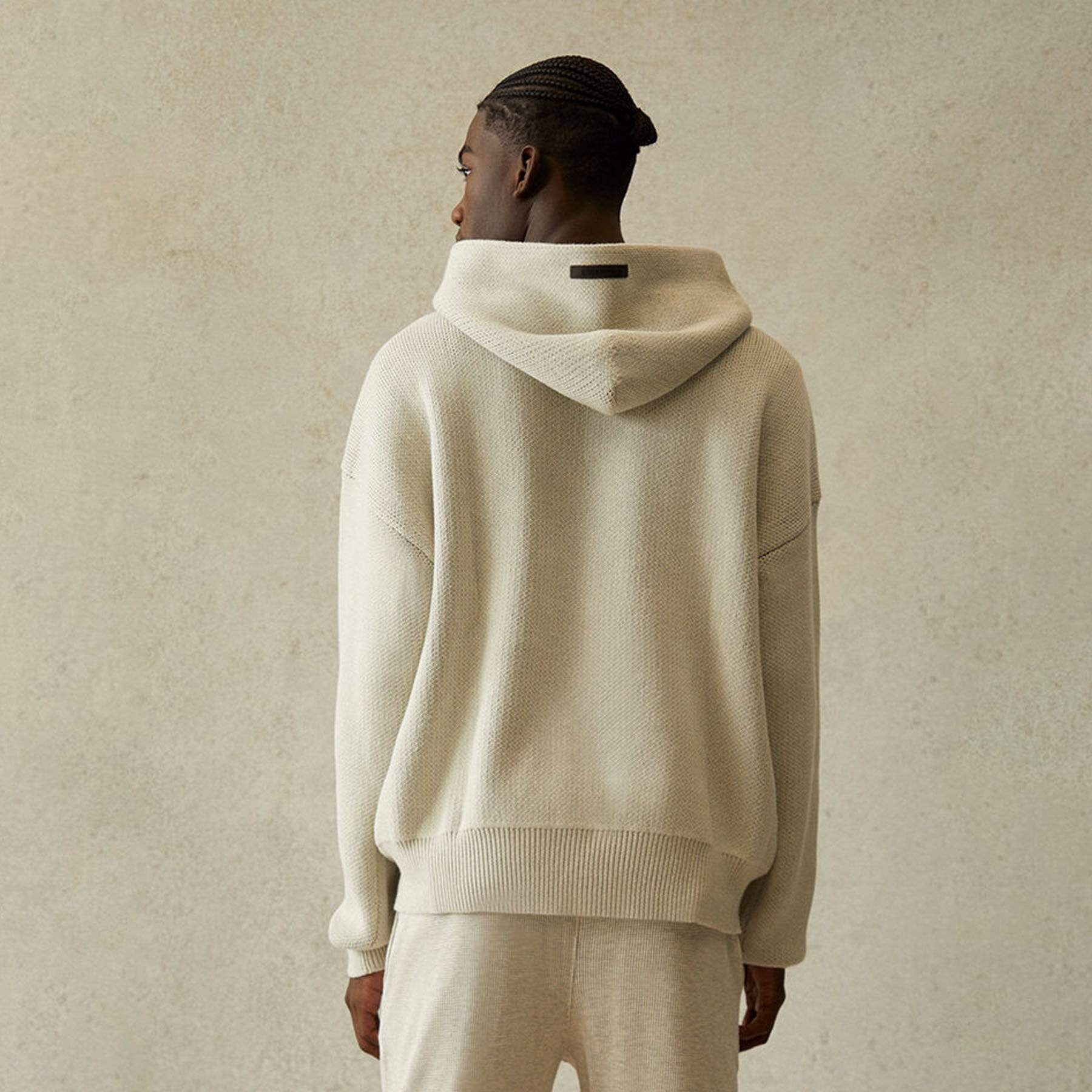 FEAR OF GOD ESSENTIALS Knit Pullover Hoodie Light Heather Oatmeal - Image 3