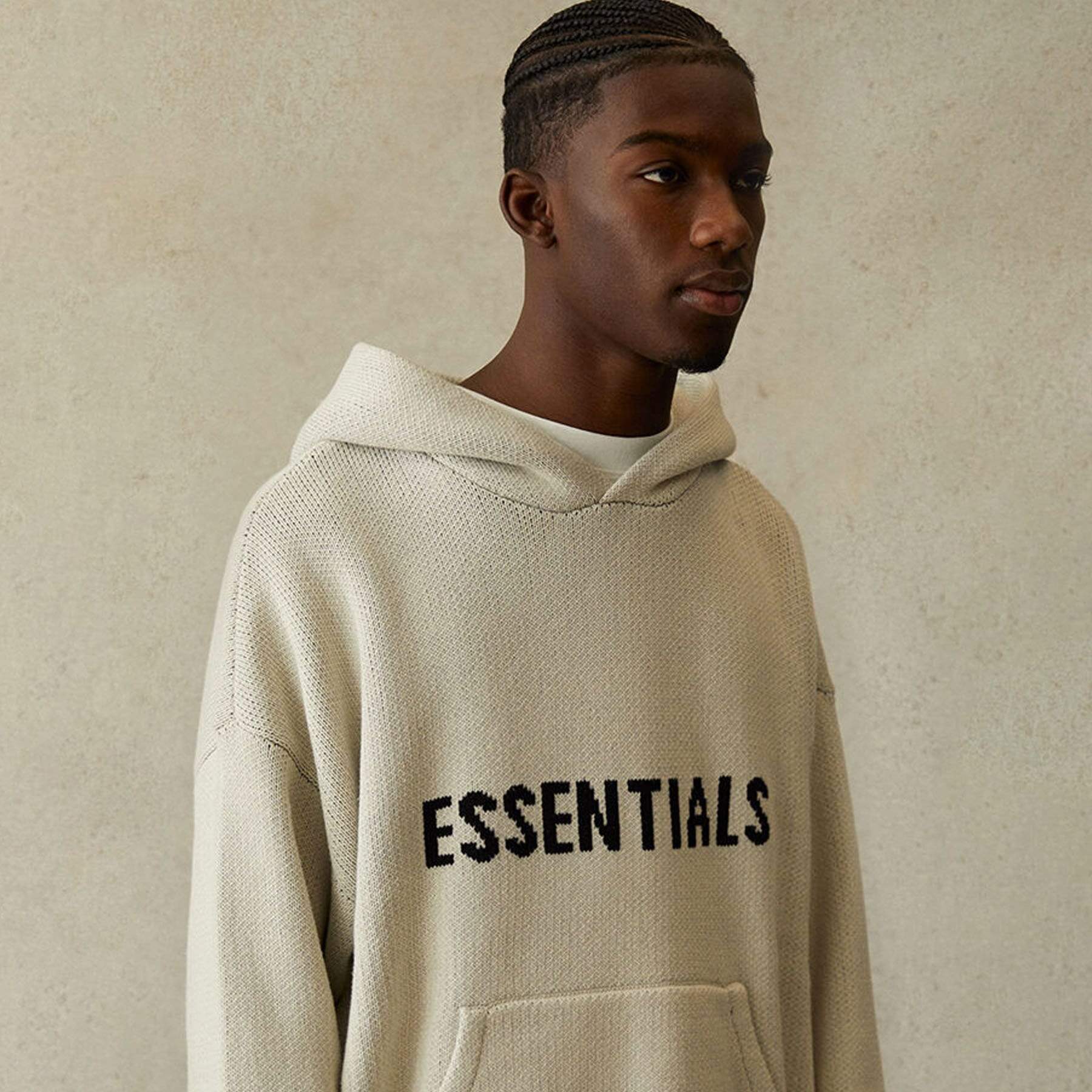 FEAR OF GOD ESSENTIALS Knit Pullover Hoodie Light Heather Oatmeal - Image 4