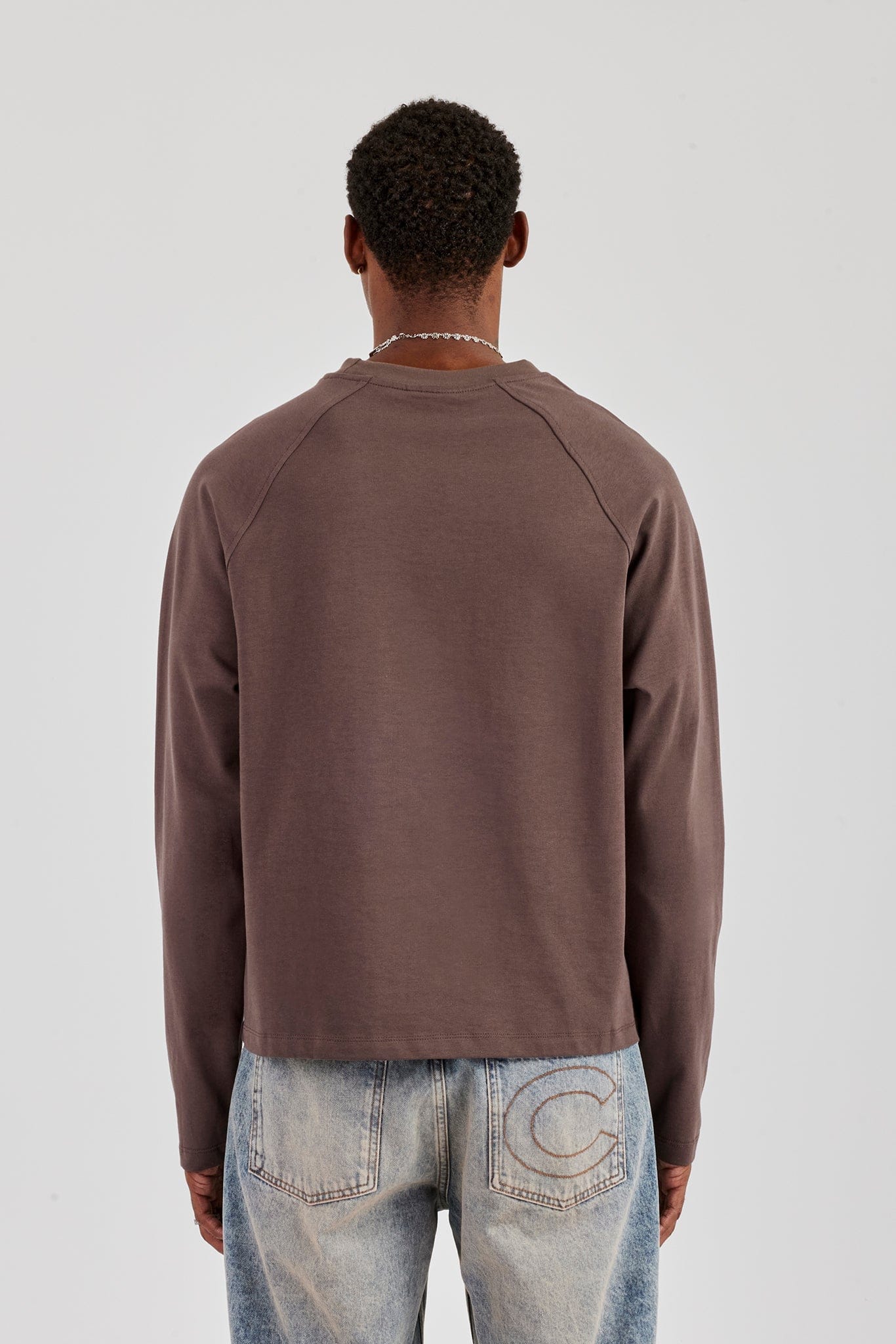 Cernucci Long Sleeve Contrast Panel T-Shirt - Coffee - Image 3
