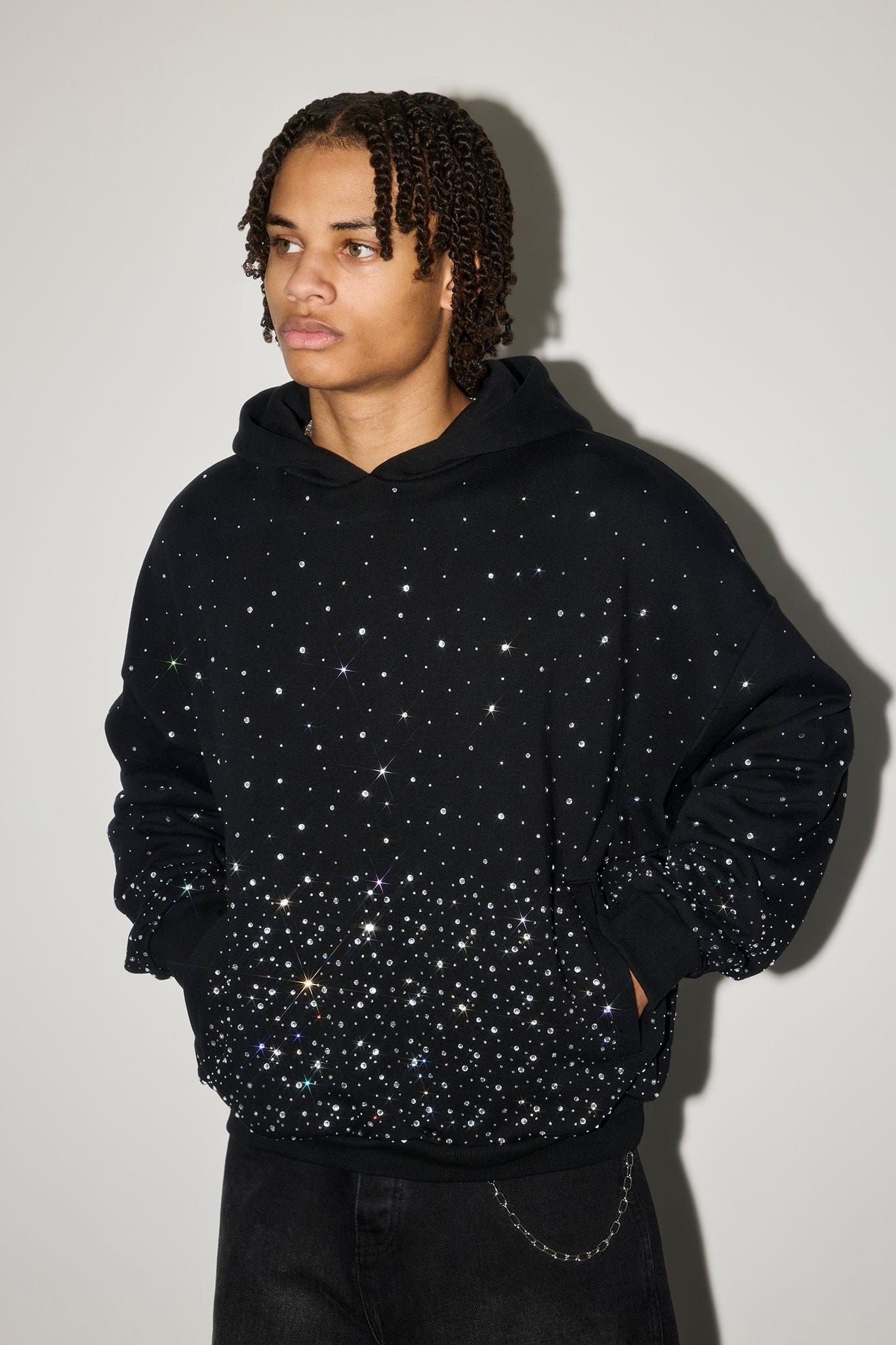 Cernucci Mens Boxy Rhinestone Hoodie - Black - Image 2