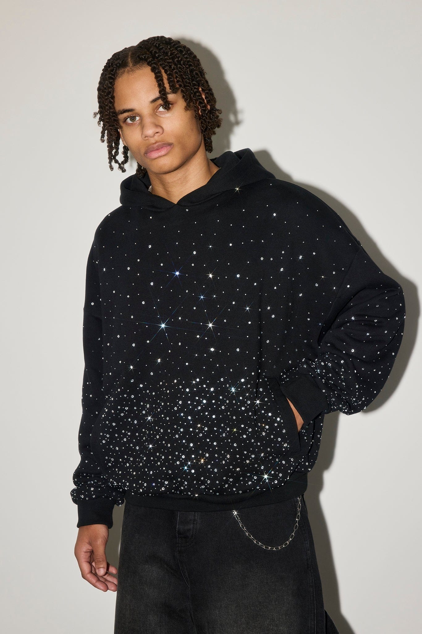 Cernucci Mens Boxy Rhinestone Hoodie - Black - Image 3