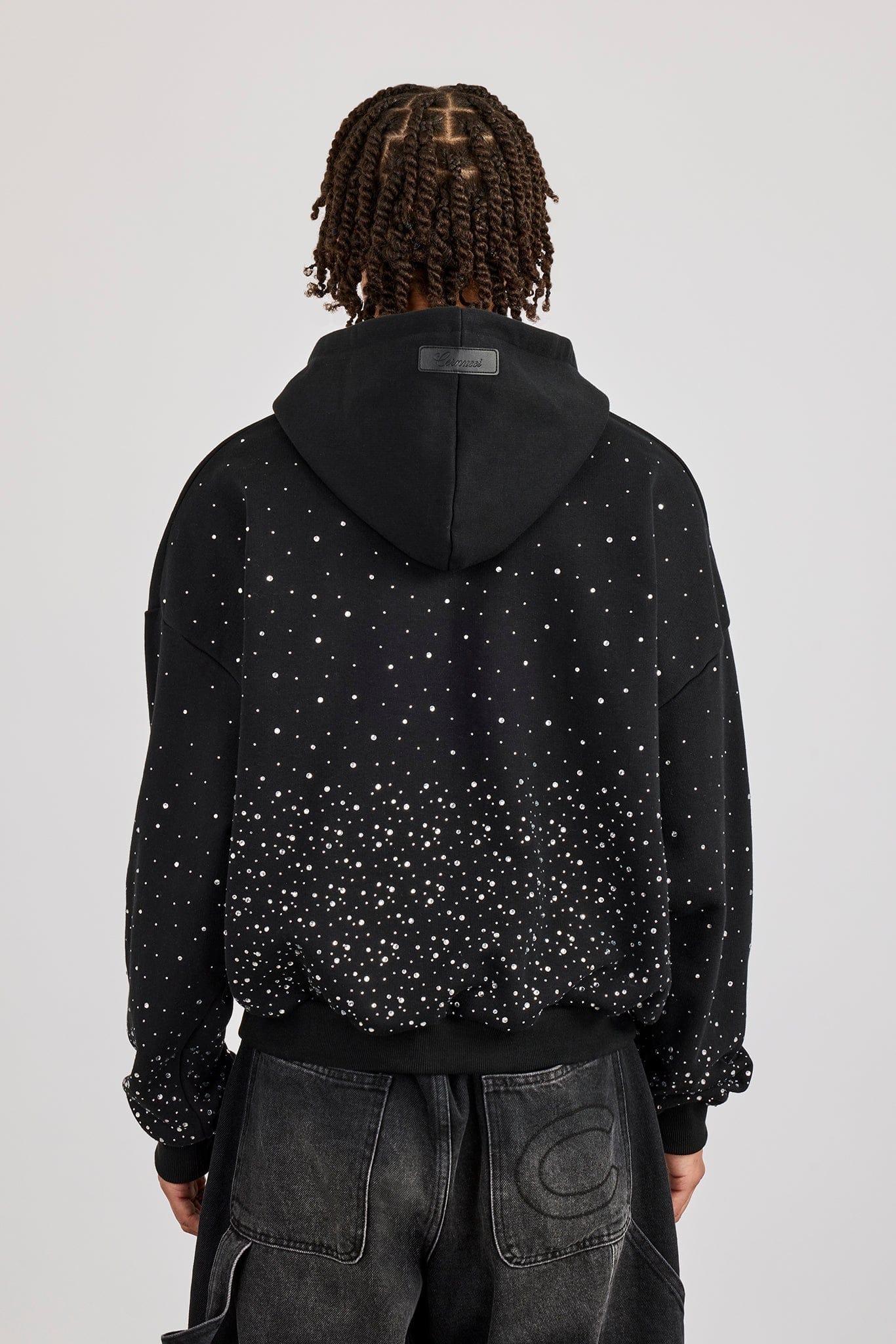 Cernucci Mens Boxy Rhinestone Hoodie - Black - Image 4