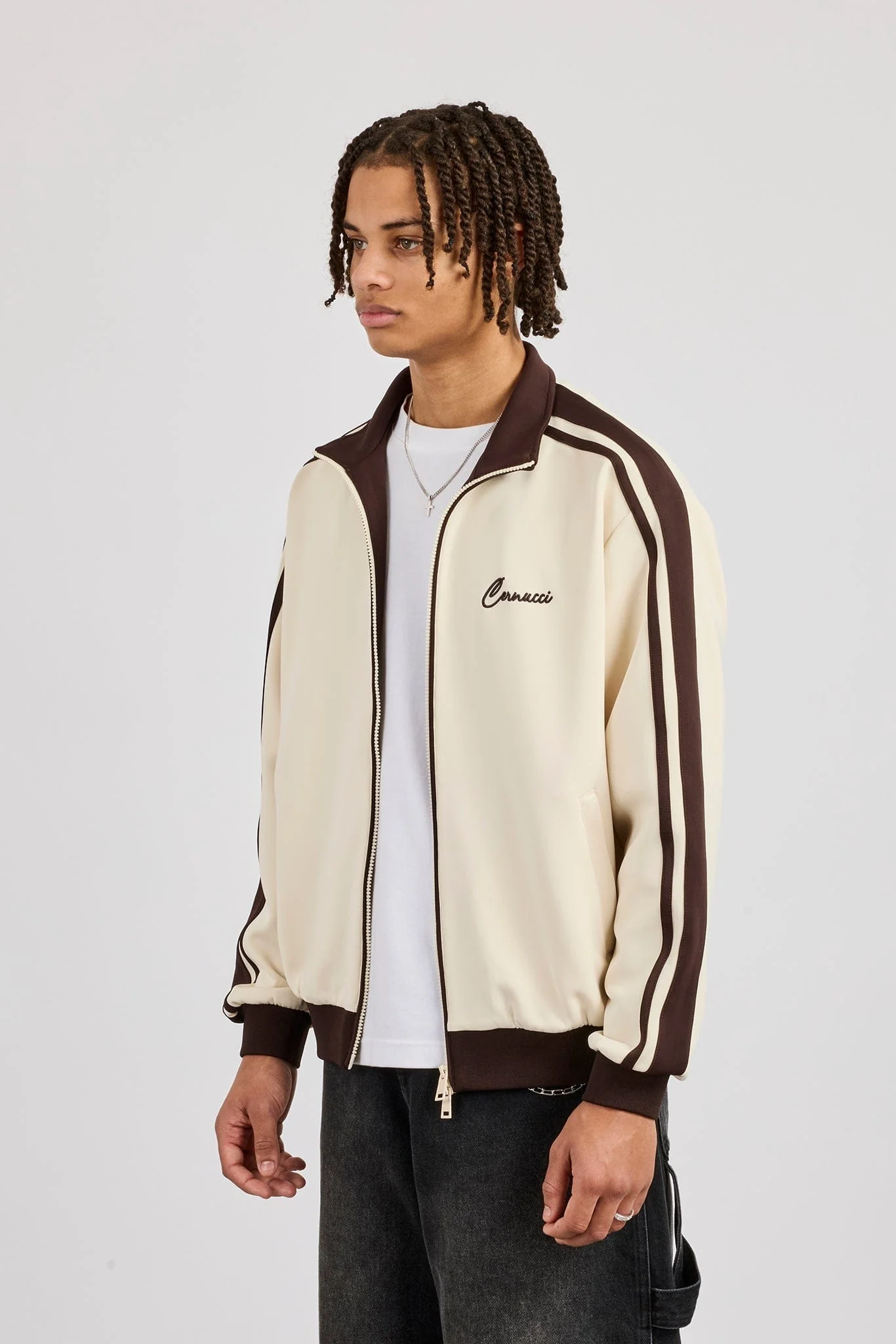 Cernucci Mens Contrast Detail Track Top - Off White - Image 3