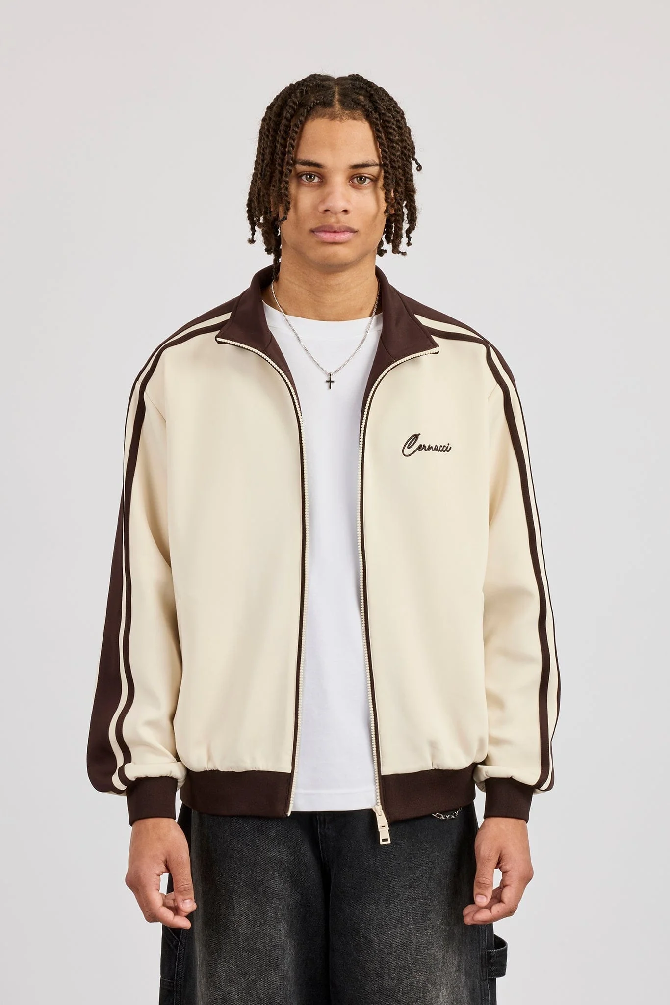 Cernucci Mens Contrast Detail Track Top - Off White - Image 4
