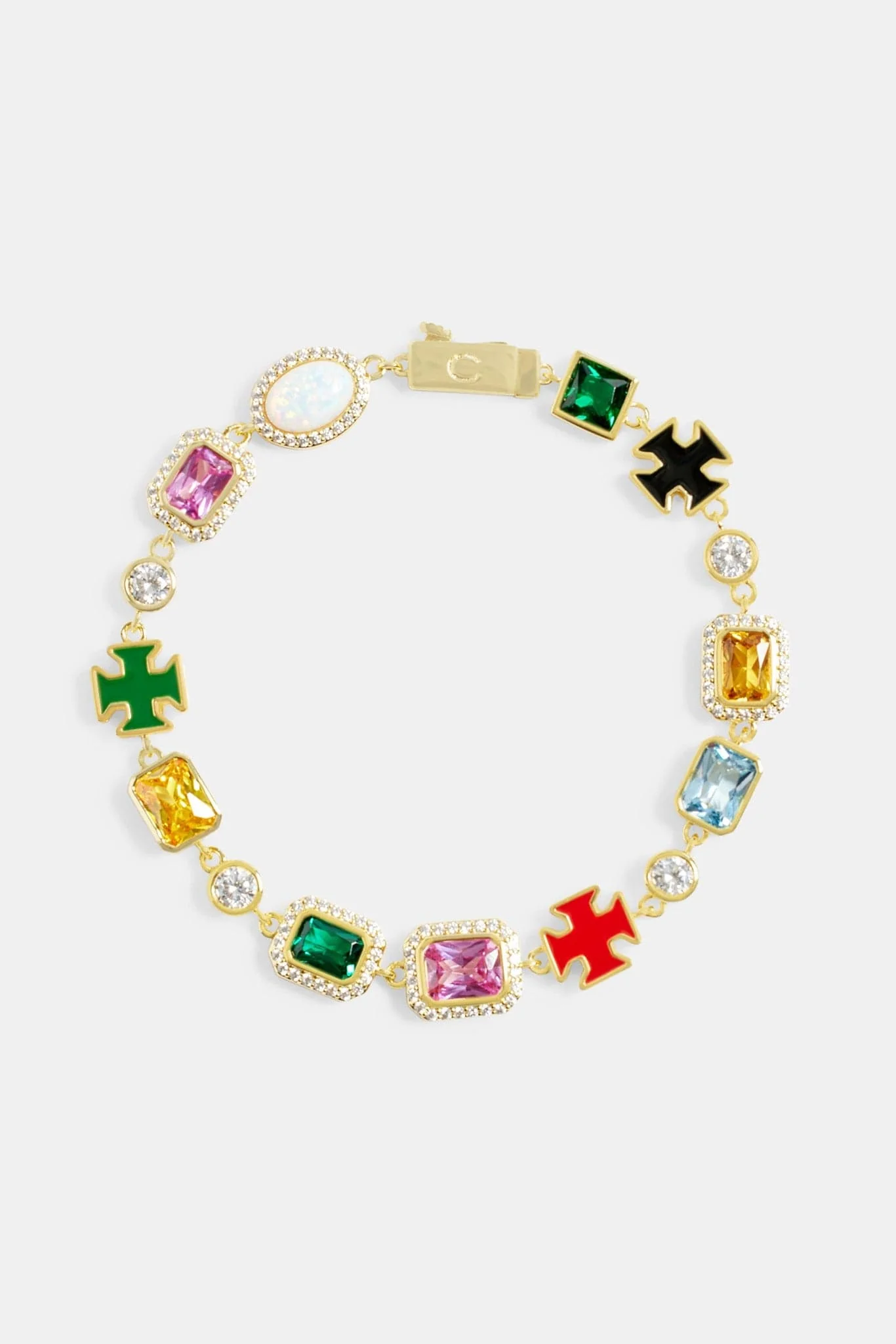 Cernucci Multi Gemstone Motif Bracelet - Gold - 10mm - Image 2