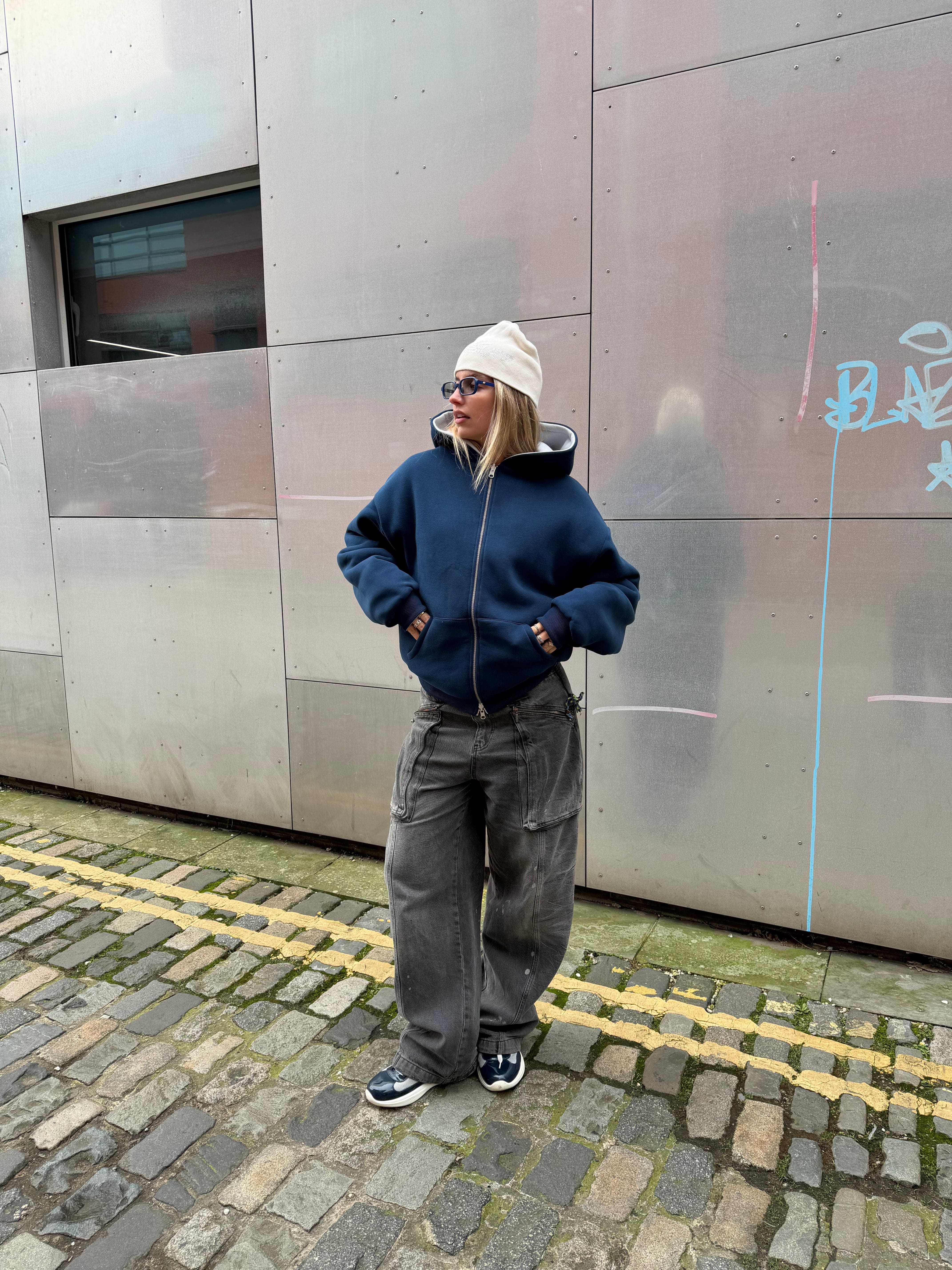 KAIZEN MARKET NAVY/STONE REVERSIBLE ZIP HOODIE - Image 4