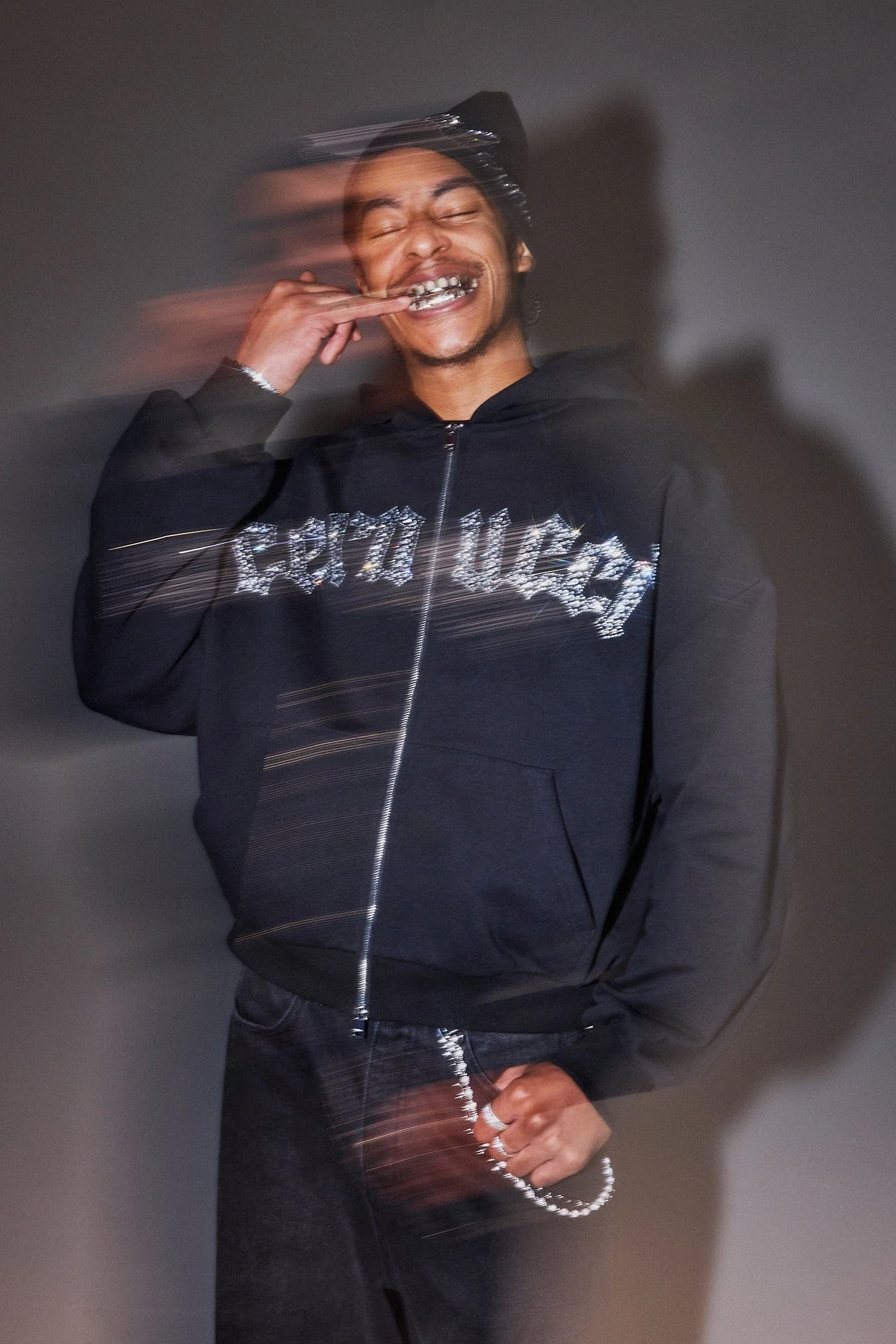 Cernucci Rhinestone Logo Zip Hoodie - Black - Image 2