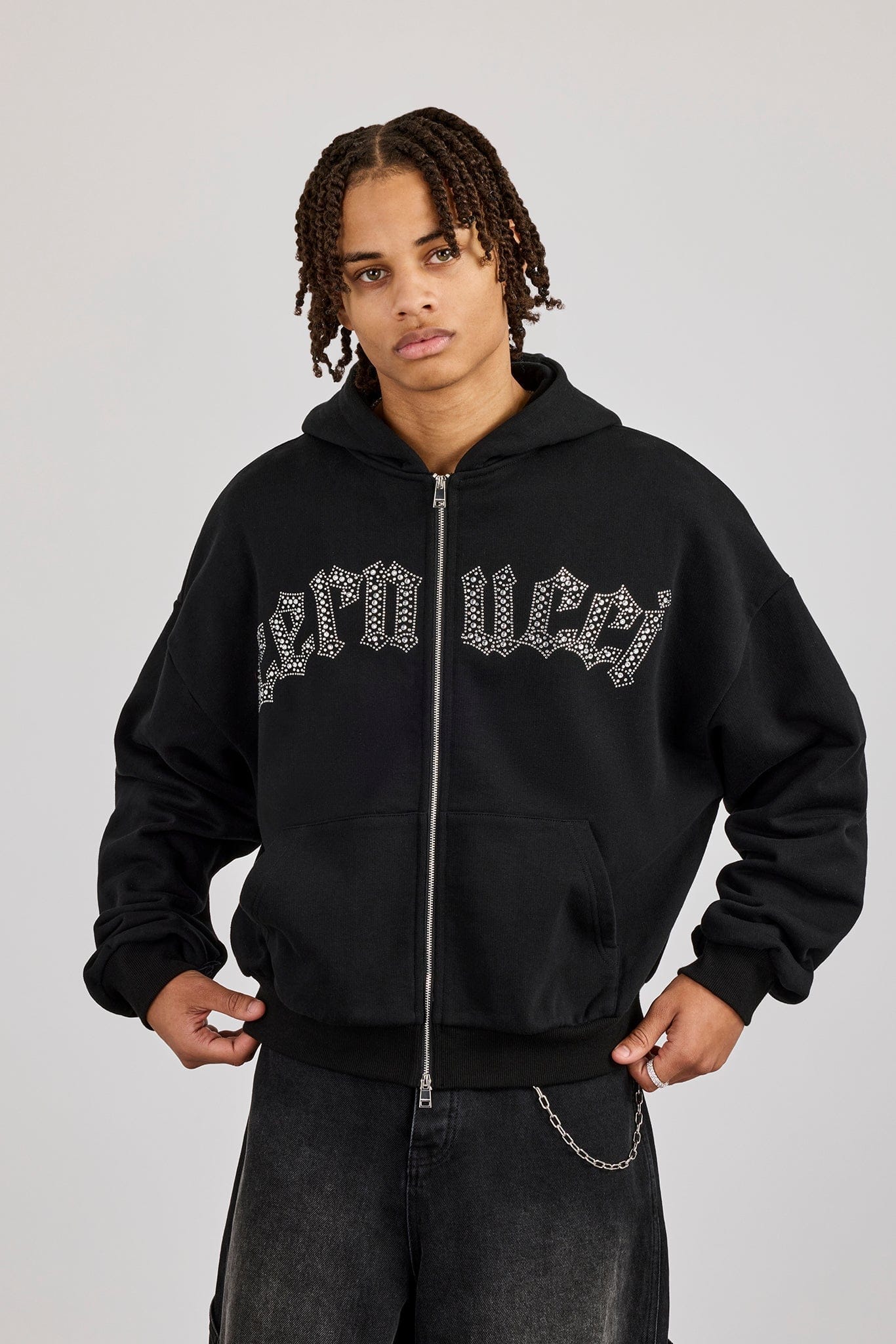 Cernucci Rhinestone Logo Zip Hoodie - Black - Image 3
