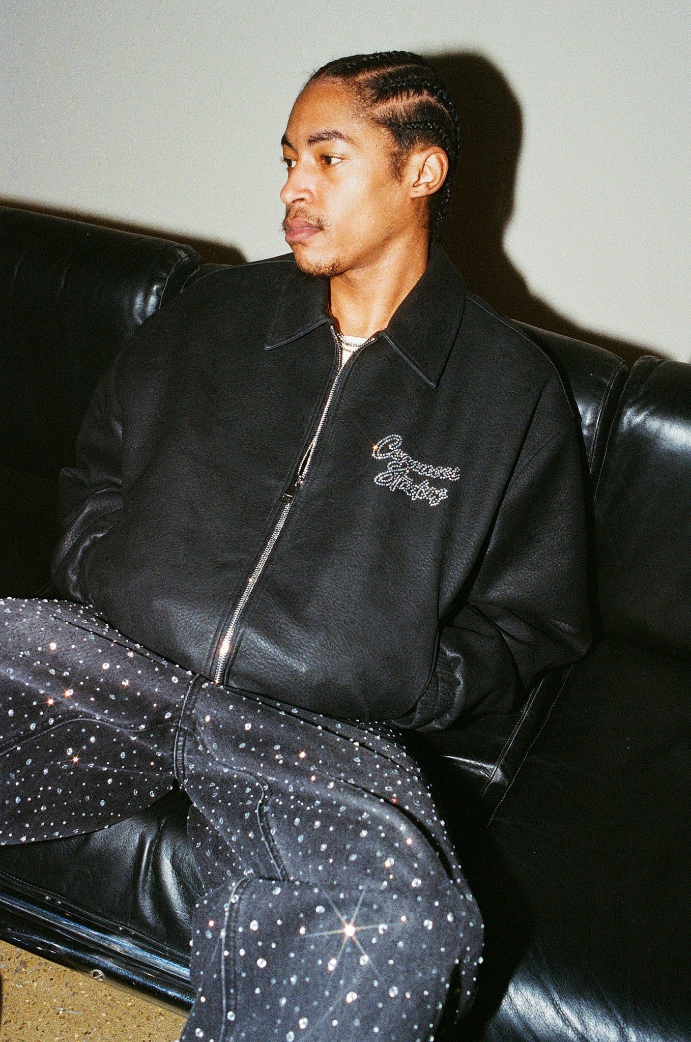 Cernucci Rhinestone Studios PU Bomber Jacket - Image 2