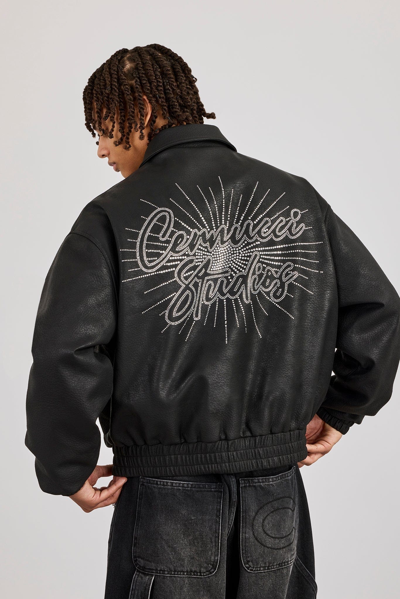 Cernucci Rhinestone Studios PU Bomber Jacket - Image 3