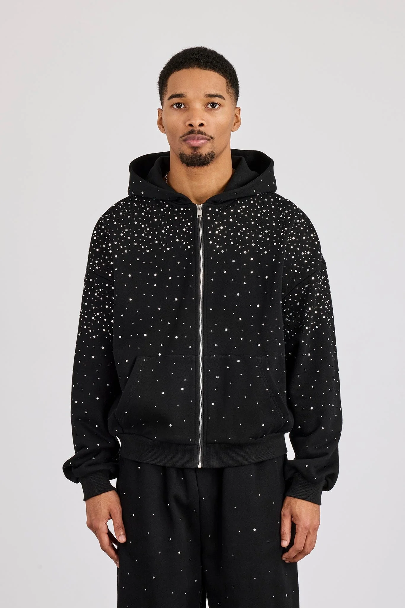 Cernucci Rhinestone Zip Through Hoodie - Black - Image 3