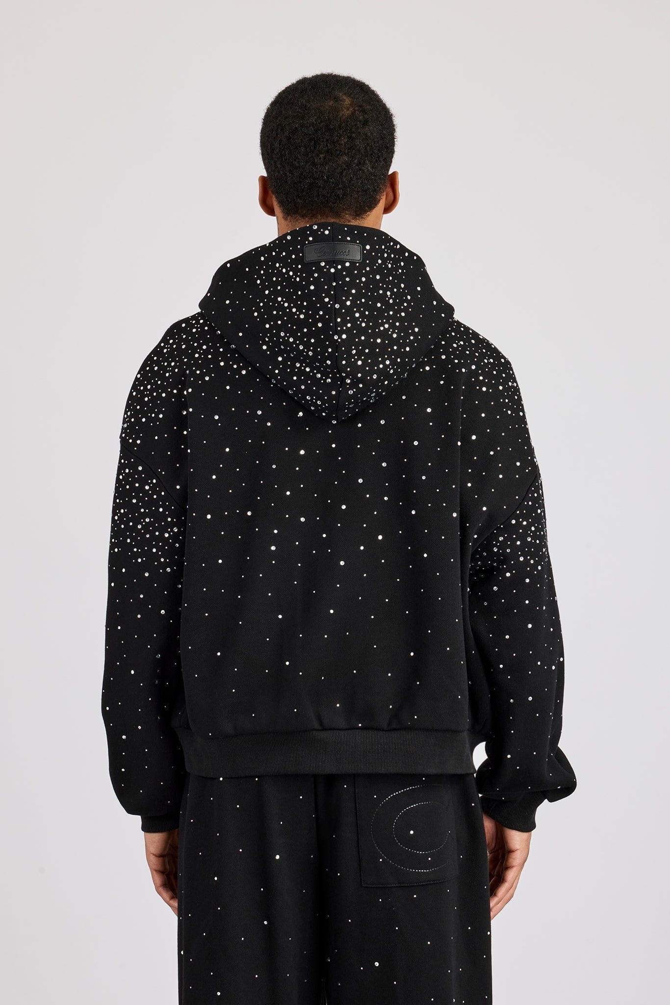 Cernucci Rhinestone Zip Through Hoodie - Black - Image 4