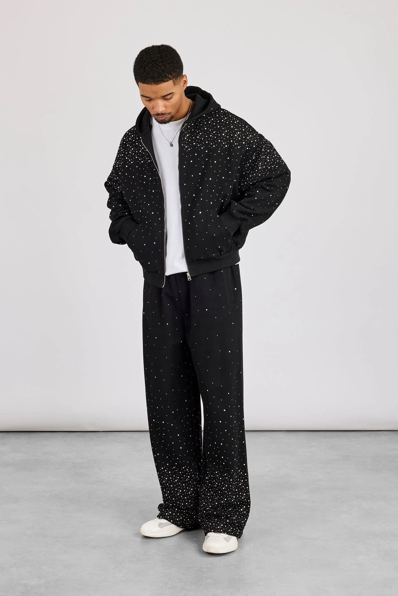 Cernucci Rhinestone Zip Through Tracksuit - Black - Image 2
