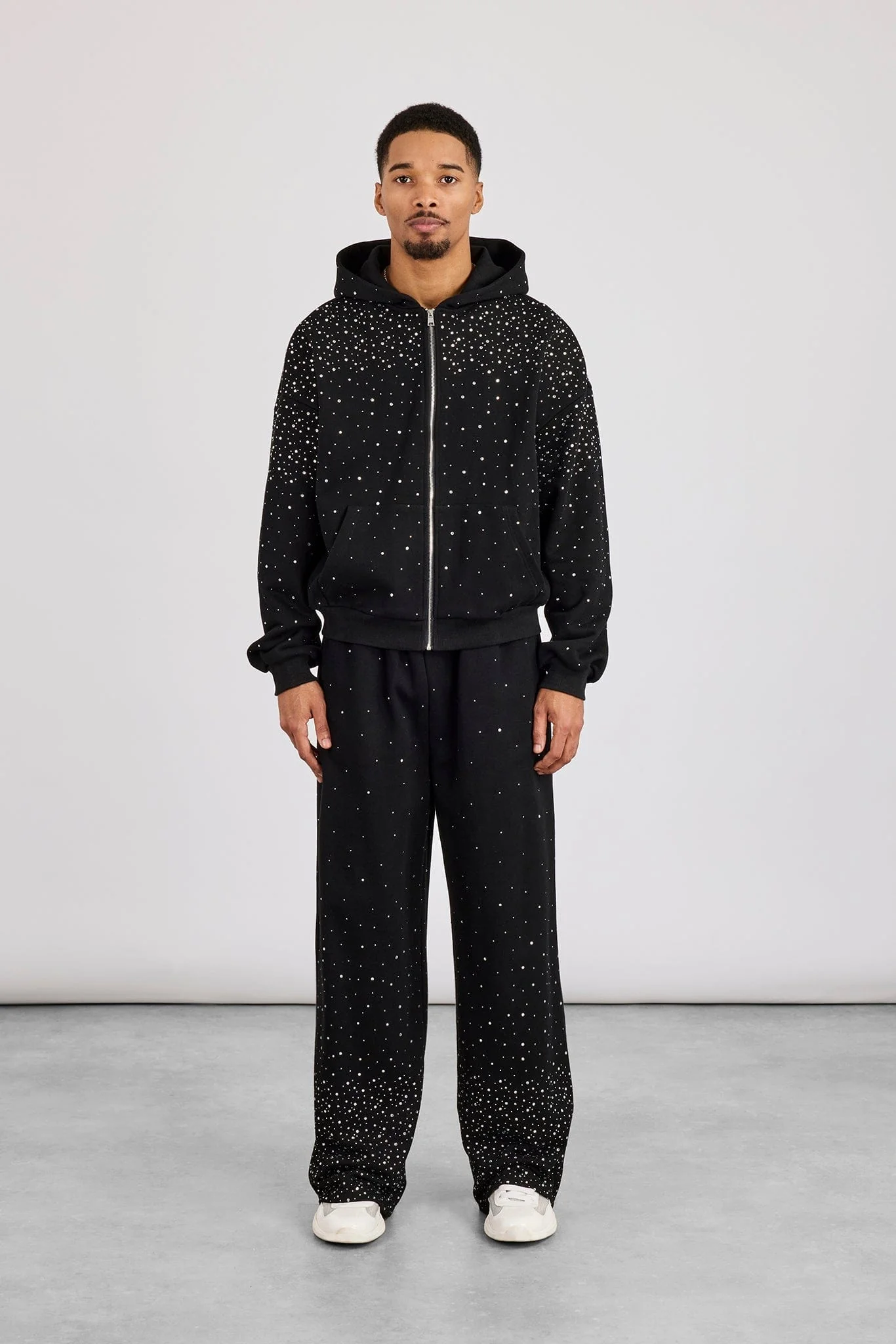 Cernucci Rhinestone Zip Through Tracksuit - Black - Image 3