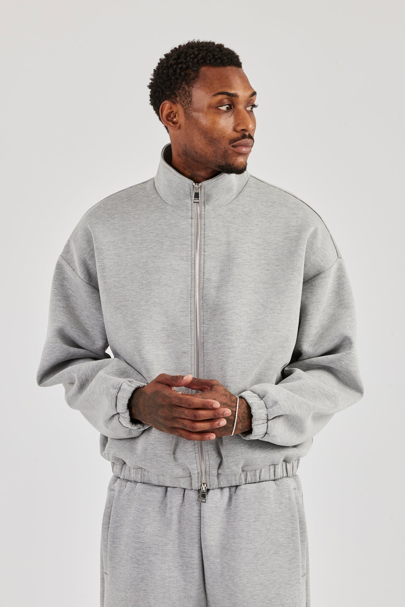 Cernucci Scuba Funnel Neck Jacket & Baggy Fit Trouser - Grey - Image 5